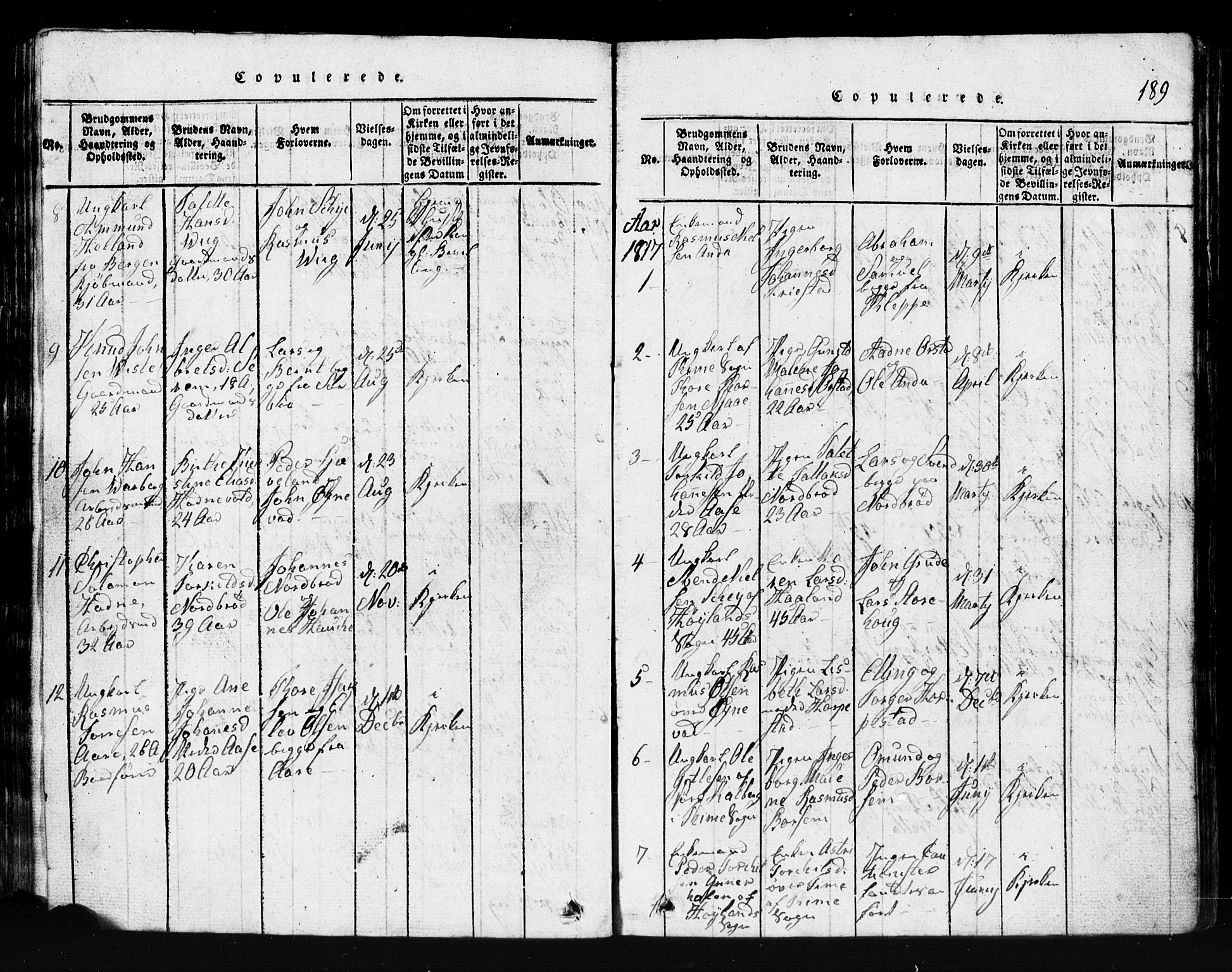 Klepp sokneprestkontor, SAST/A-101803/001/3/30BB/L0001: Klokkerbok nr.  B 1, 1816-1859, s. 189