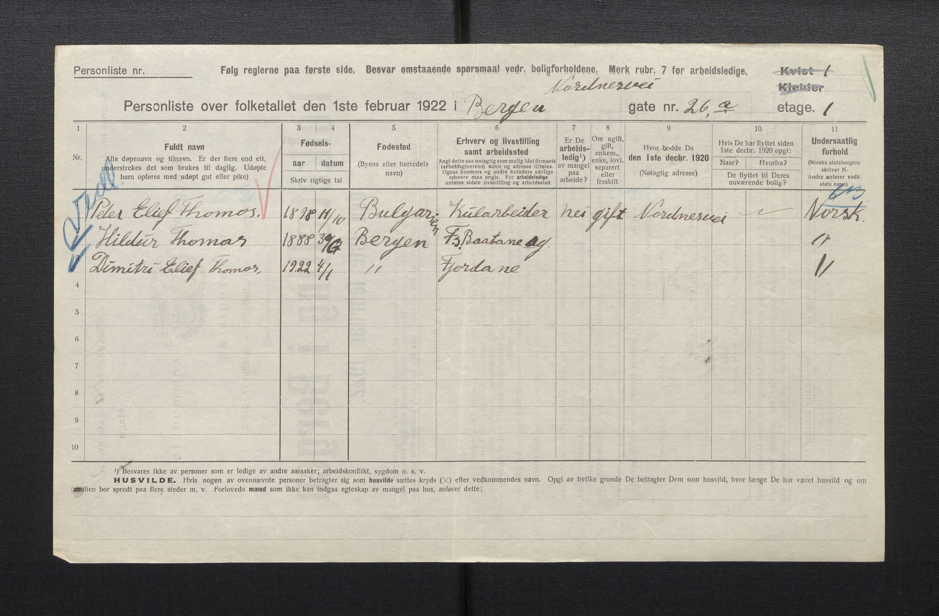 SAB, Kommunal folketelling 1922 for Bergen kjøpstad, 1922, s. 28101