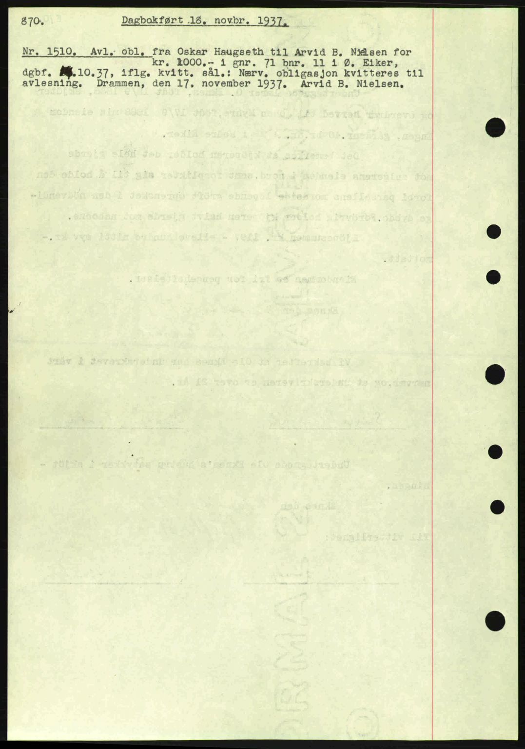 Eiker, Modum og Sigdal sorenskriveri, SAKO/A-123/G/Ga/Gab/L0036: Pantebok nr. A6, 1937-1937, Dagboknr: 2510/1937