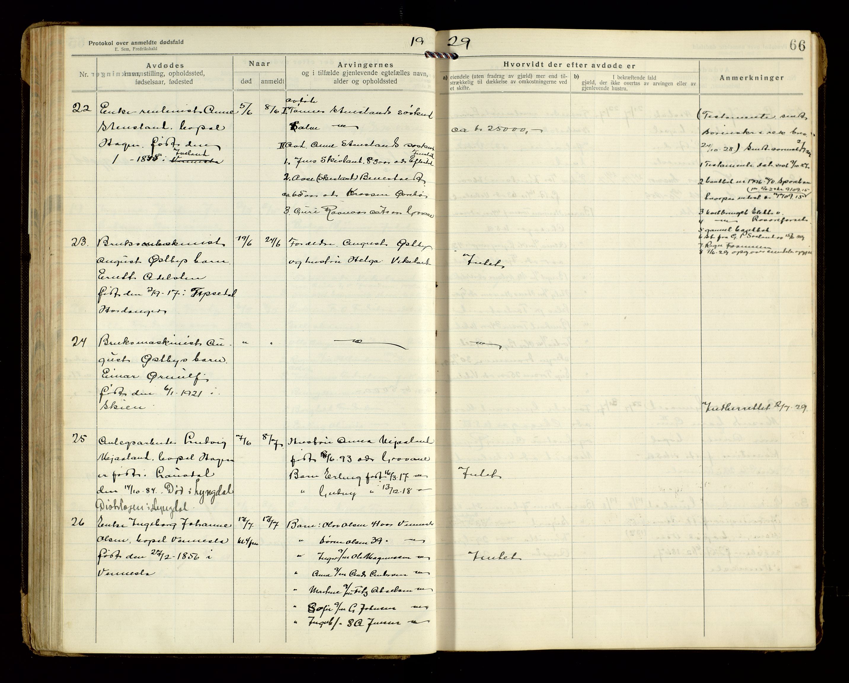 Vennesla og Iveland lensmannskontor, AV/SAK-1241-0050/F/Fe/L0001: Dødsfallsprotokoll nr 7, 1920-1940, s. 66