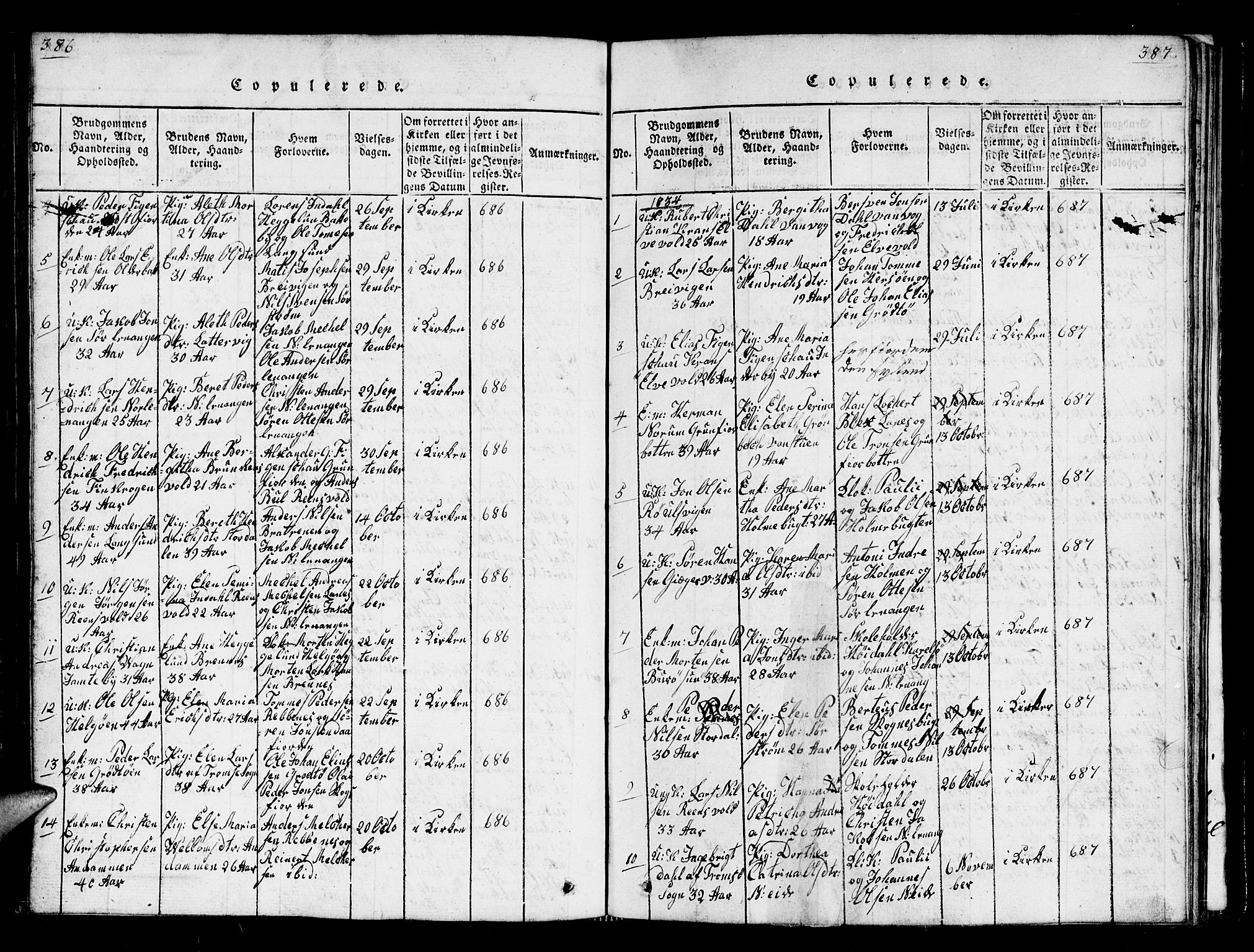 Karlsøy sokneprestembete, AV/SATØ-S-1299/H/Ha/Hab/L0001klokker: Klokkerbok nr. 1, 1821-1840, s. 386-387