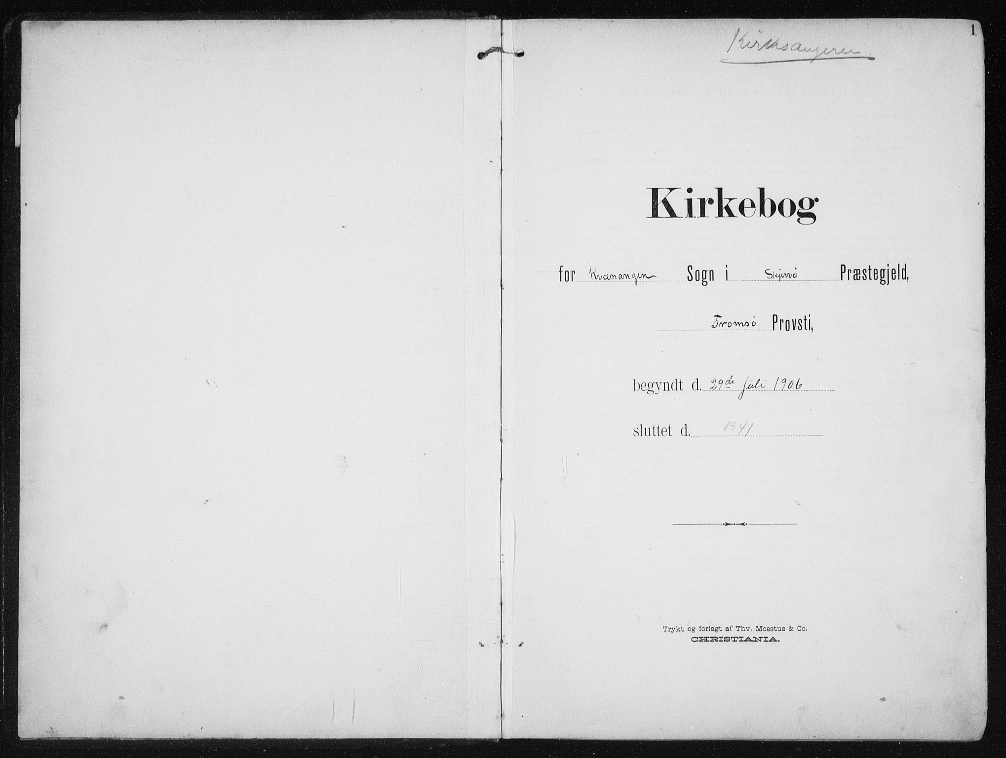 Skjervøy sokneprestkontor, SATØ/S-1300/H/Ha/Hab/L0017klokker: Klokkerbok nr. 17, 1906-1941, s. 1
