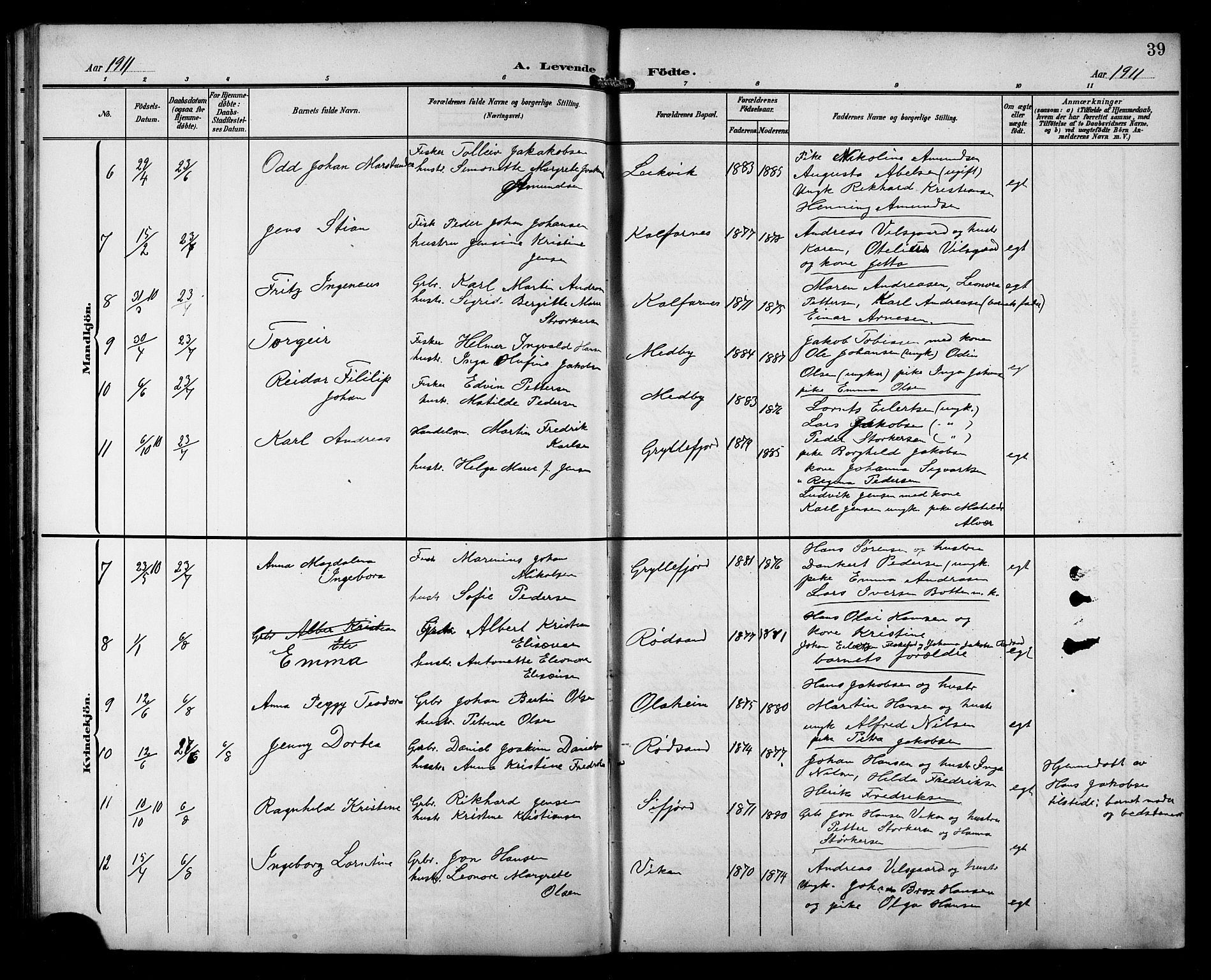 Berg sokneprestkontor, AV/SATØ-S-1318/G/Ga/Gab/L0013klokker: Klokkerbok nr. 13, 1902-1922, s. 39