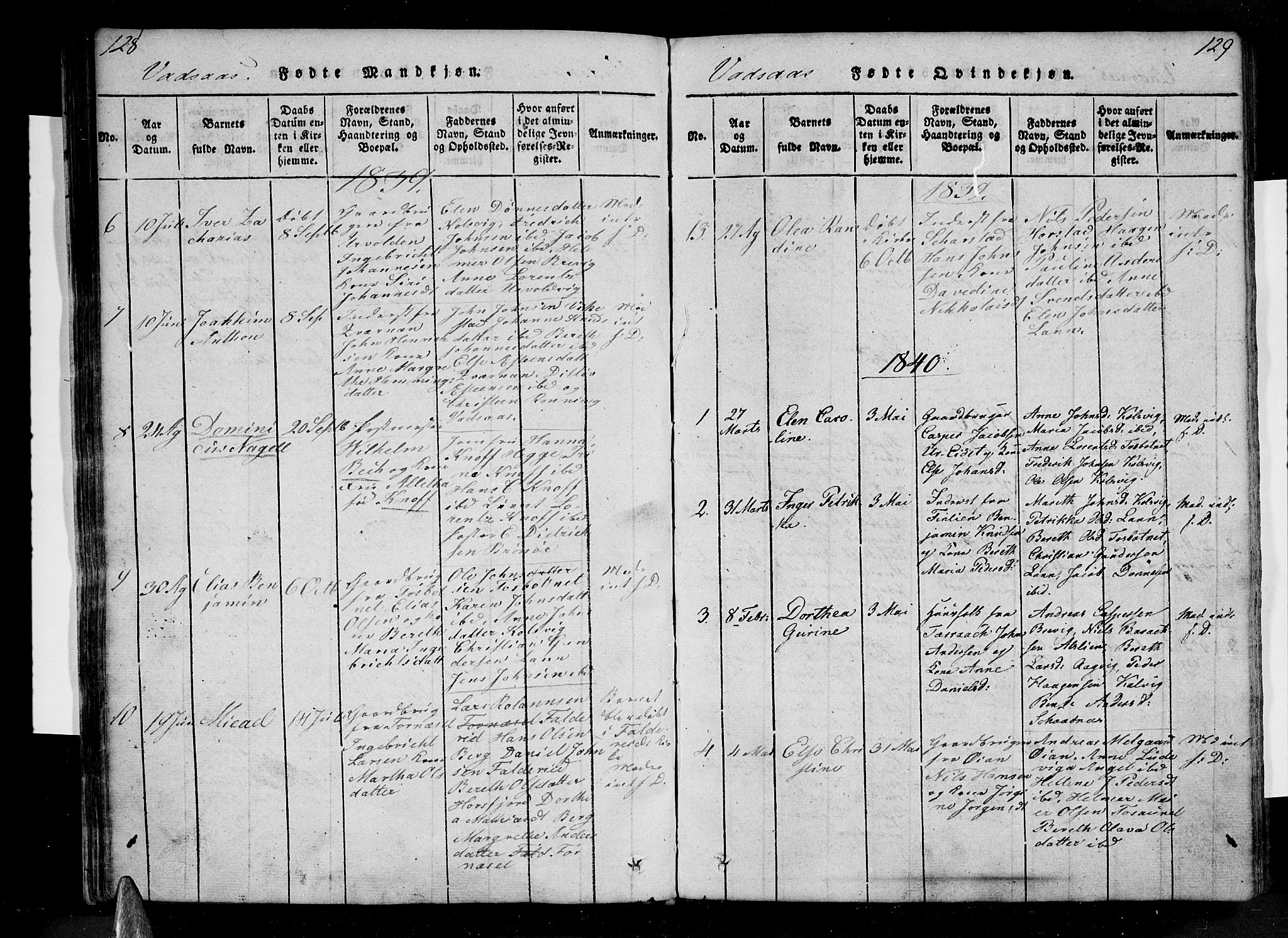 Ministerialprotokoller, klokkerbøker og fødselsregistre - Nordland, SAT/A-1459/810/L0142: Ministerialbok nr. 810A06 /1, 1819-1841, s. 128-129