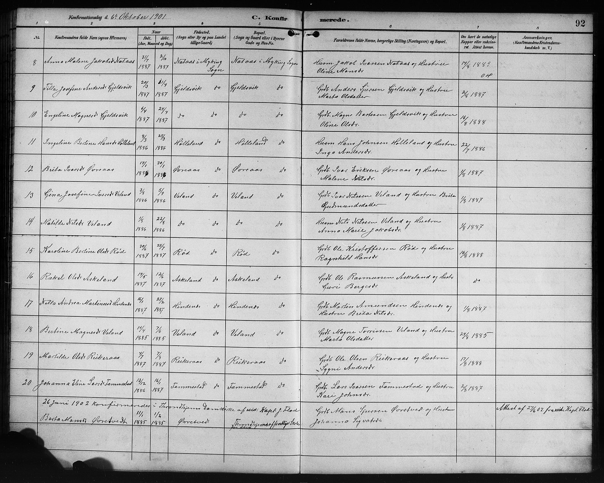 Lindås Sokneprestembete, AV/SAB-A-76701/H/Hab/Habe/L0003: Klokkerbok nr. E 3, 1892-1905, s. 92