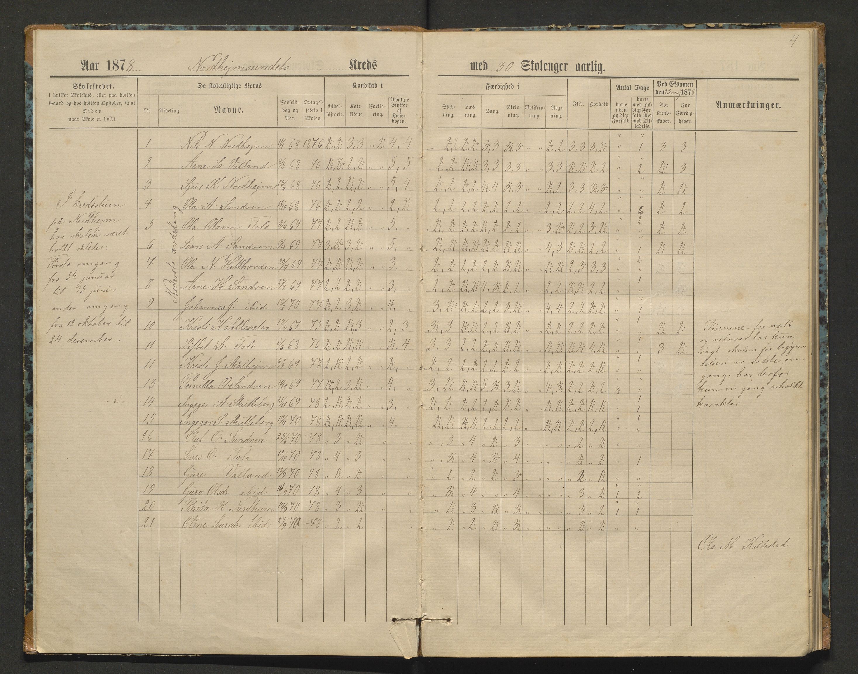 Kvam herad. Barneskulane, IKAH/1238-231/F/Fa/L0002: Skuleprotokoll for Norheimsund krins, 1878-1891, s. 3