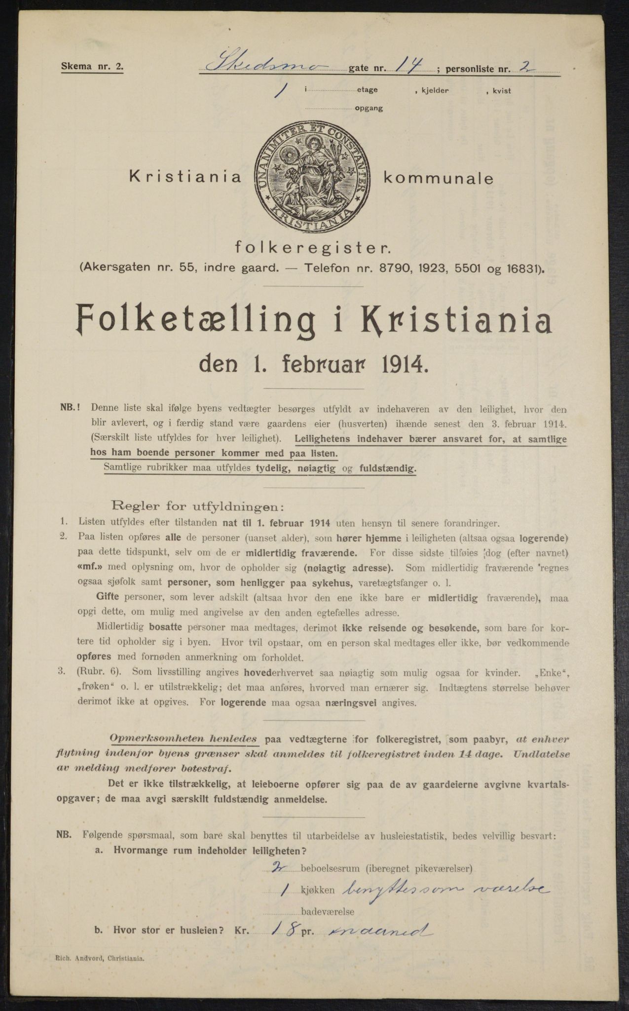 OBA, Kommunal folketelling 1.2.1914 for Kristiania, 1914, s. 95307