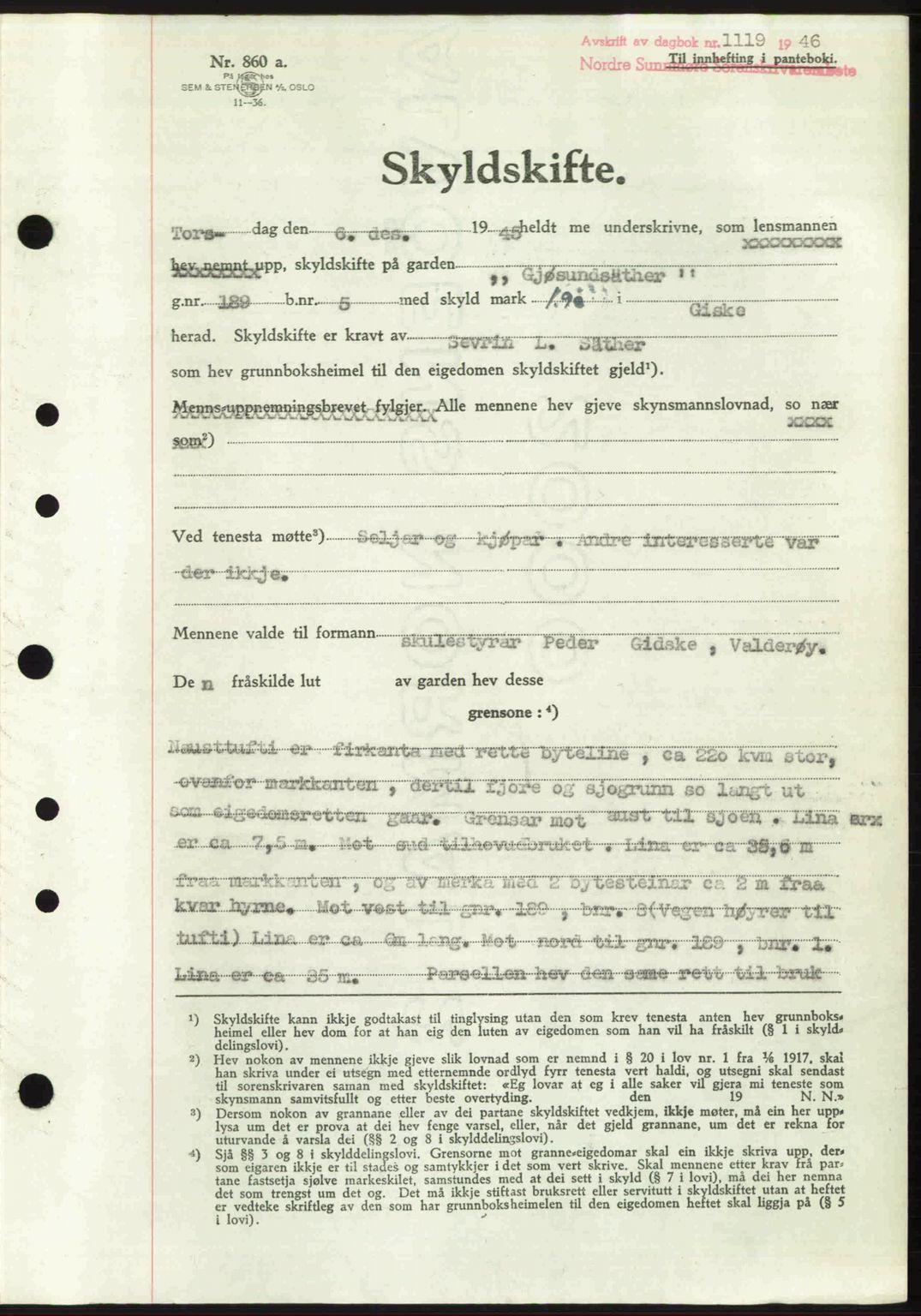 Nordre Sunnmøre sorenskriveri, AV/SAT-A-0006/1/2/2C/2Ca: Pantebok nr. A21, 1946-1946, Dagboknr: 1119/1946