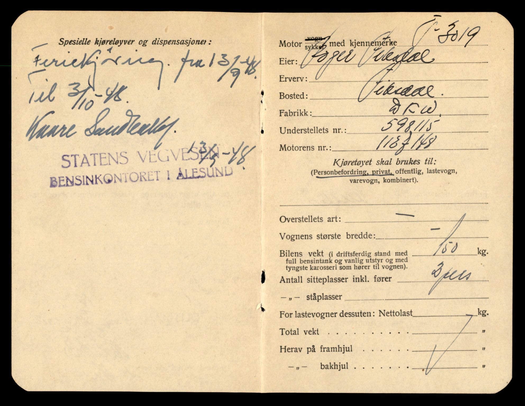 Møre og Romsdal vegkontor - Ålesund trafikkstasjon, AV/SAT-A-4099/F/Fe/L0032: Registreringskort for kjøretøy T 11997 - T 12149, 1927-1998, s. 595