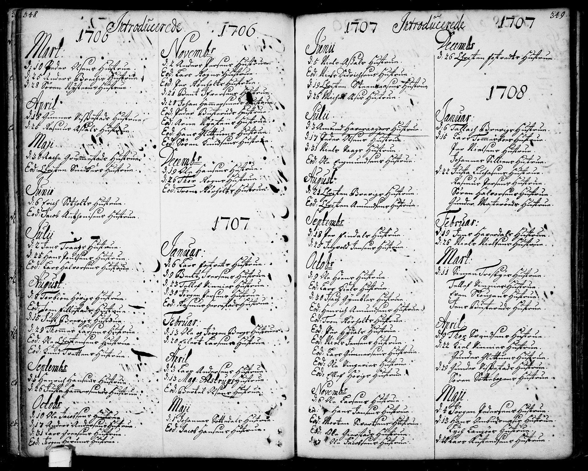 Bamble kirkebøker, AV/SAKO-A-253/F/Fa/L0001: Ministerialbok nr. I 1, 1702-1774, s. 348-349