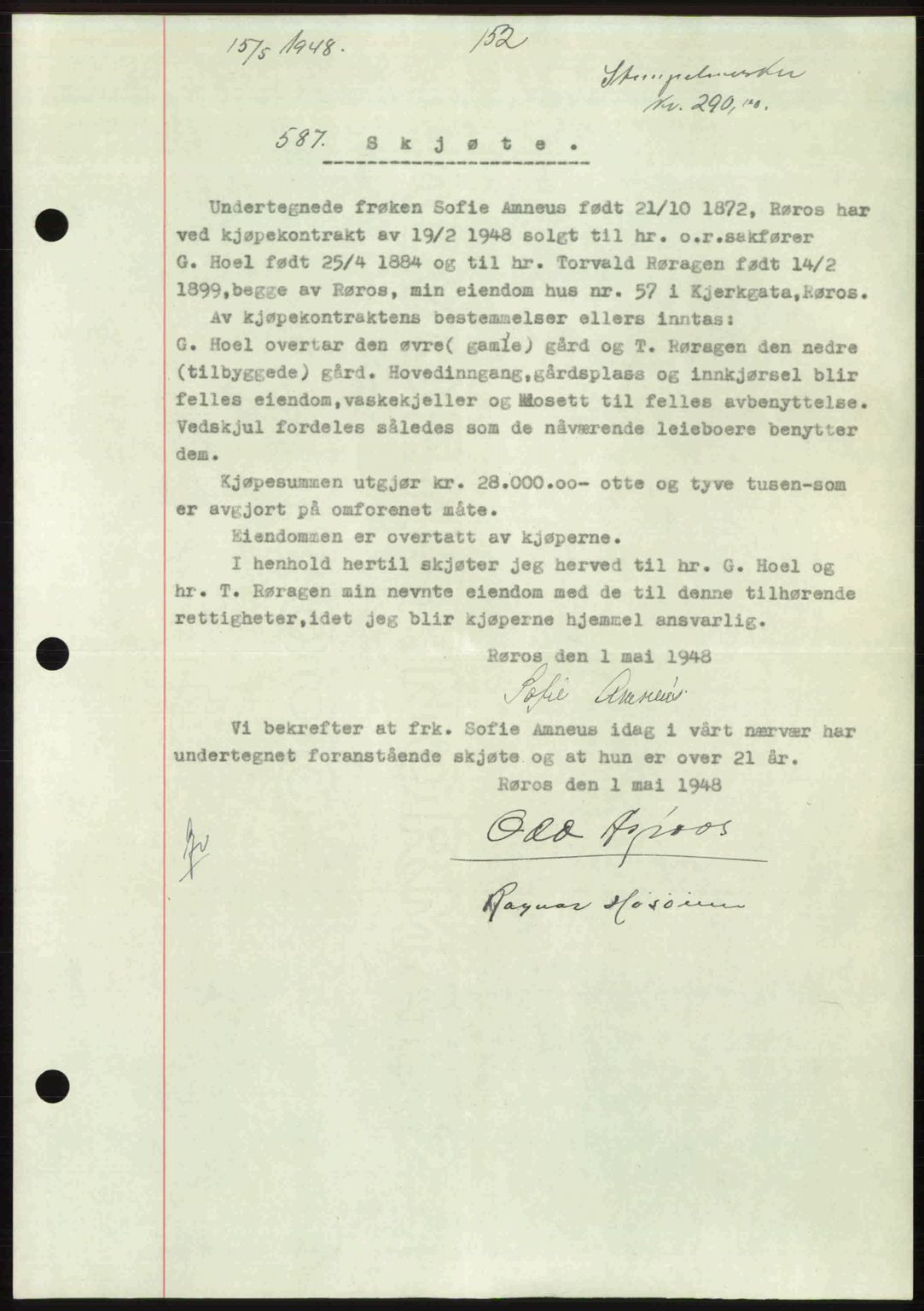 Gauldal sorenskriveri, SAT/A-0014/1/2/2C: Pantebok nr. A5, 1947-1948, Dagboknr: 587/1948