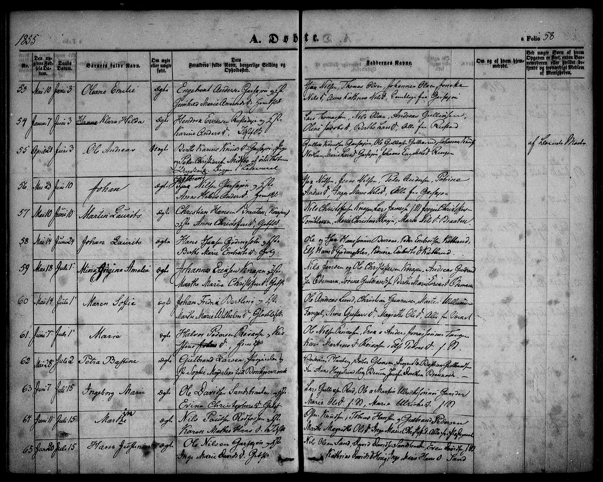Hurdal prestekontor Kirkebøker, AV/SAO-A-10889/F/Fa/L0005: Ministerialbok nr. I 5, 1846-1859, s. 58