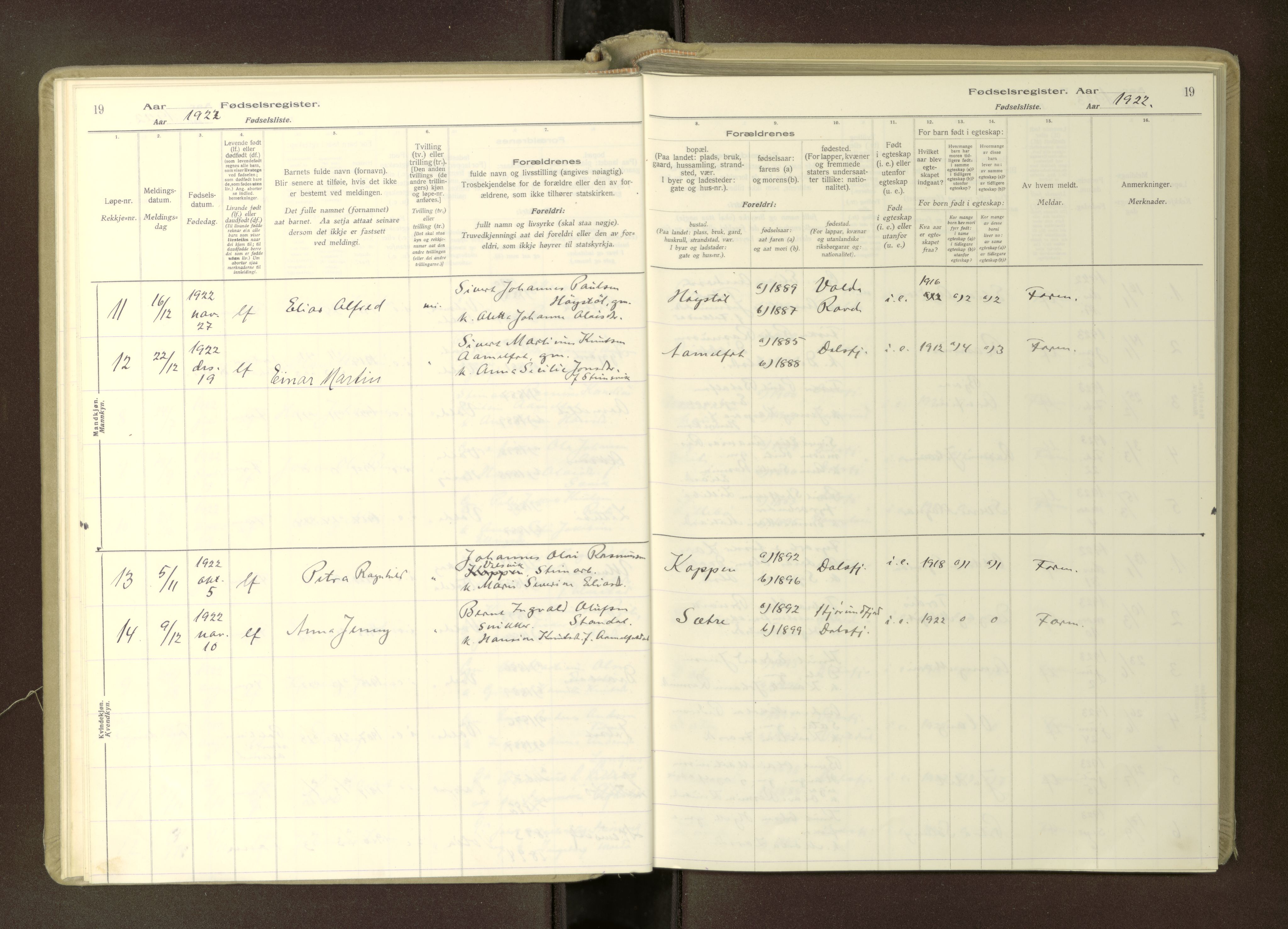 Ministerialprotokoller, klokkerbøker og fødselsregistre - Møre og Romsdal, AV/SAT-A-1454/512/L0173: Fødselsregister nr. 512---, 1916-1982, s. 19