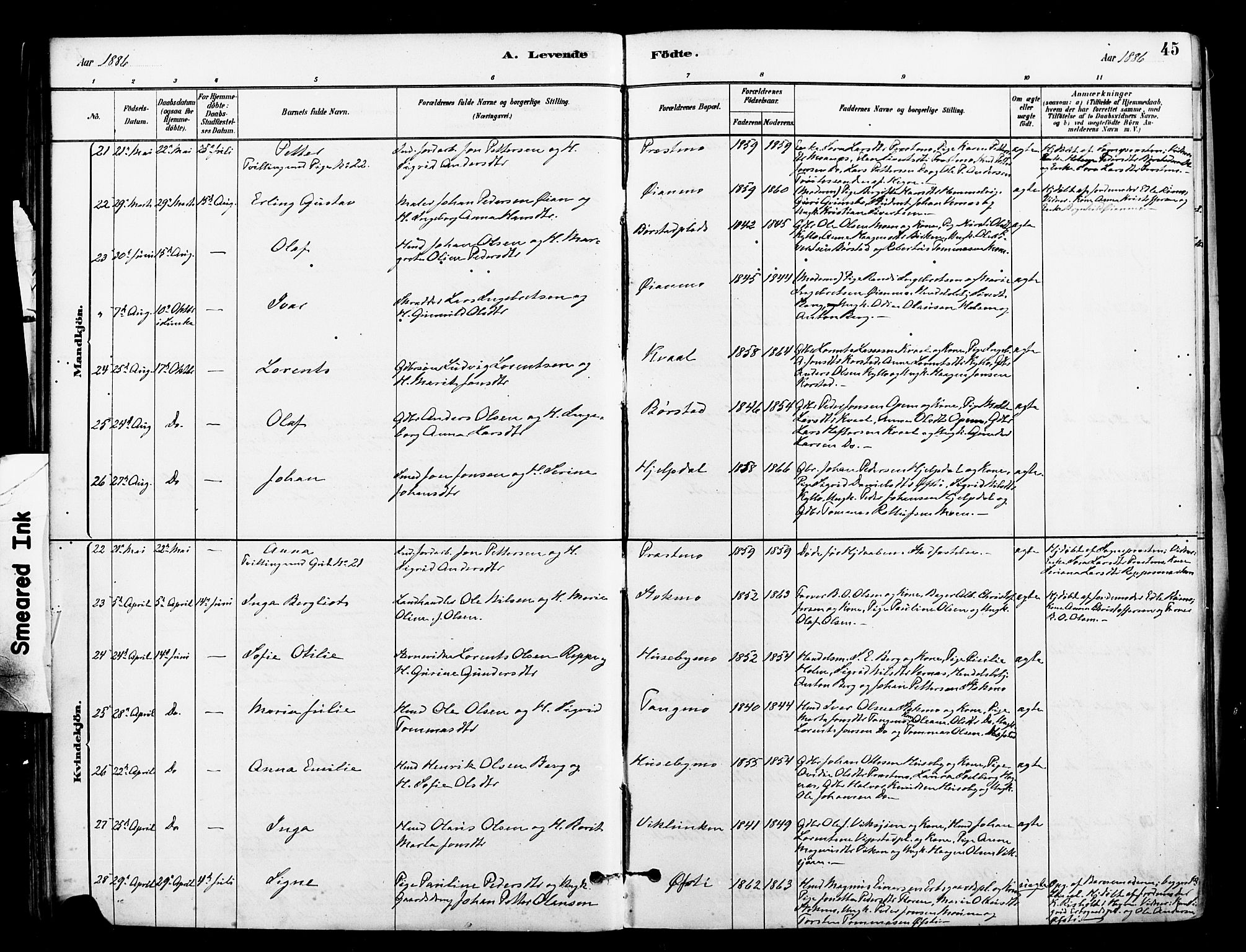 Ministerialprotokoller, klokkerbøker og fødselsregistre - Nord-Trøndelag, SAT/A-1458/709/L0077: Ministerialbok nr. 709A17, 1880-1895, s. 45