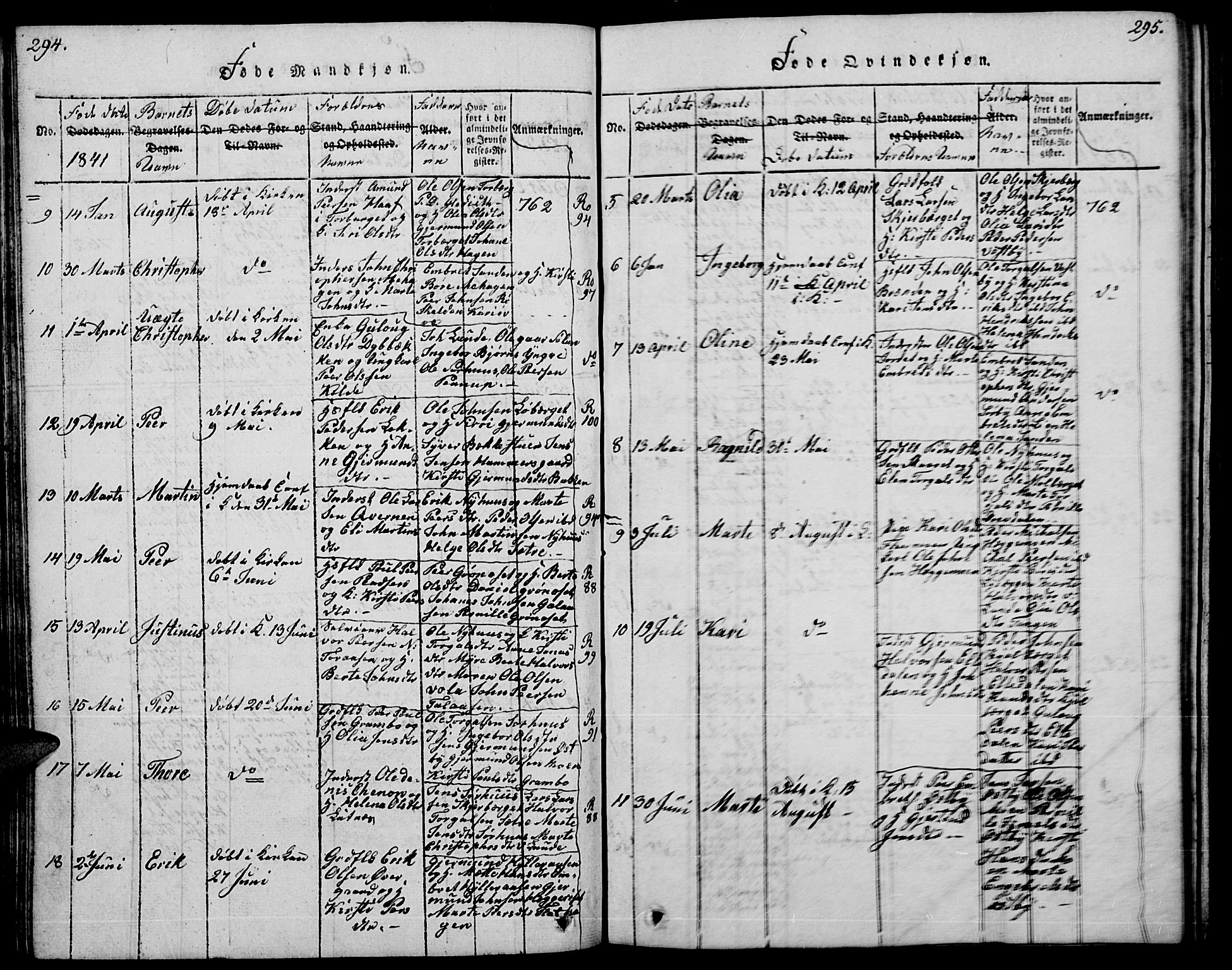 Trysil prestekontor, AV/SAH-PREST-046/H/Ha/Hab/L0004: Klokkerbok nr. 4, 1814-1841, s. 294-295