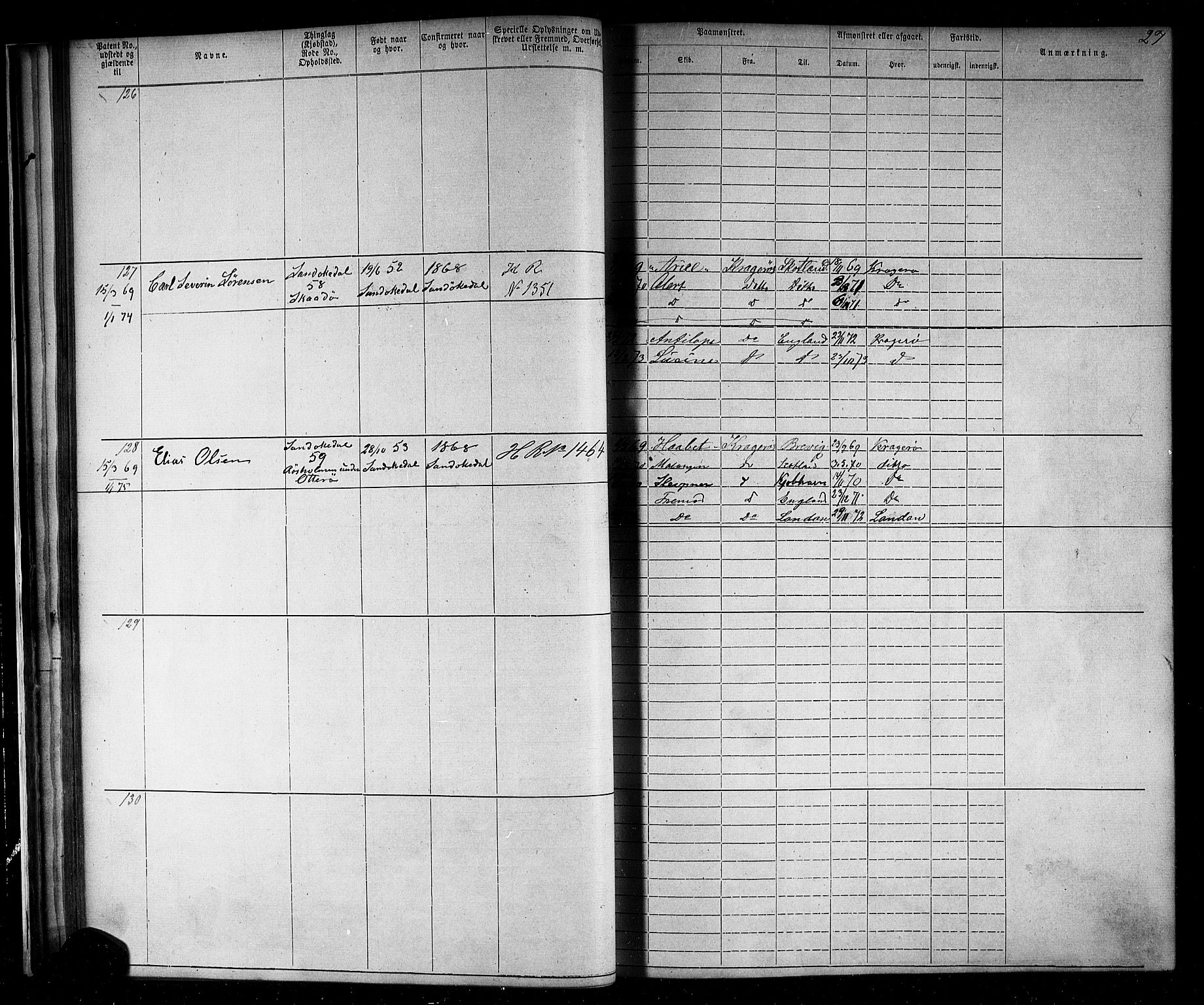 Kragerø innrulleringskontor, AV/SAKO-A-830/F/Fb/L0002: Annotasjonsrulle, 1868-1892, s. 29