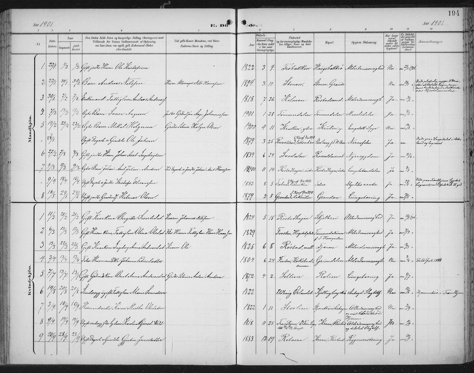 Ministerialprotokoller, klokkerbøker og fødselsregistre - Nord-Trøndelag, SAT/A-1458/701/L0011: Ministerialbok nr. 701A11, 1899-1915, s. 194