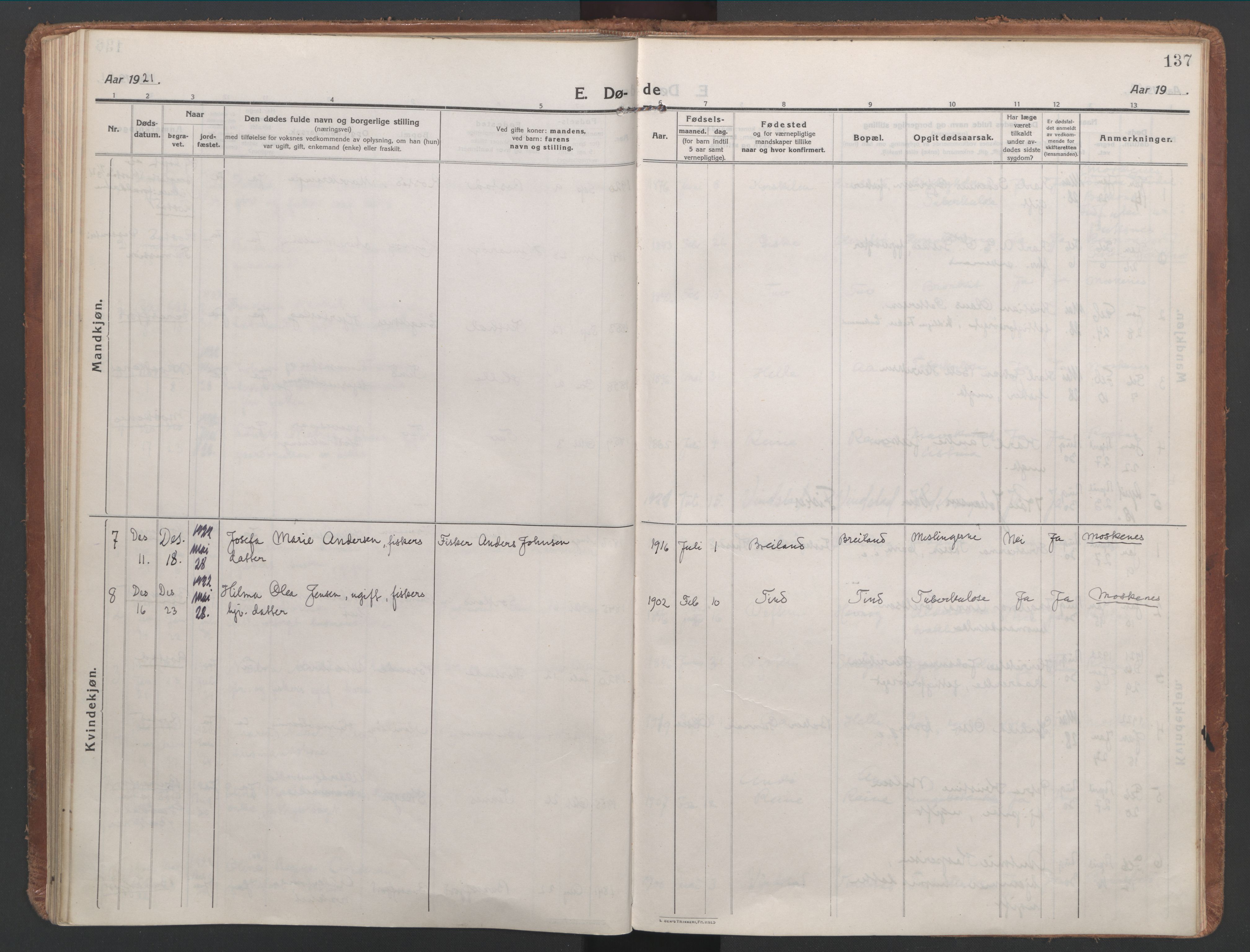 Ministerialprotokoller, klokkerbøker og fødselsregistre - Nordland, SAT/A-1459/886/L1222: Ministerialbok nr. 886A04, 1914-1926, s. 137