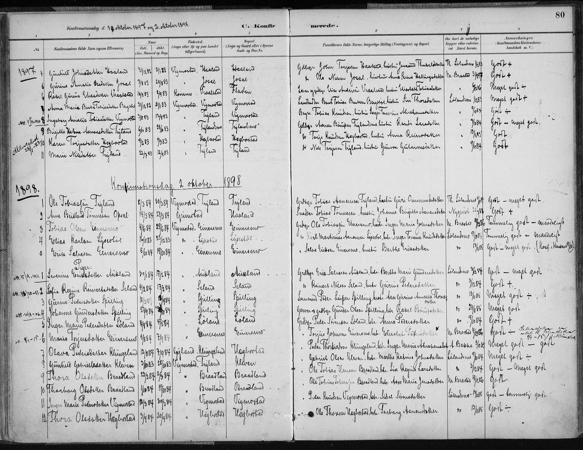 Nord-Audnedal sokneprestkontor, AV/SAK-1111-0032/F/Fa/Fab/L0003: Ministerialbok nr. A 3, 1882-1900, s. 80