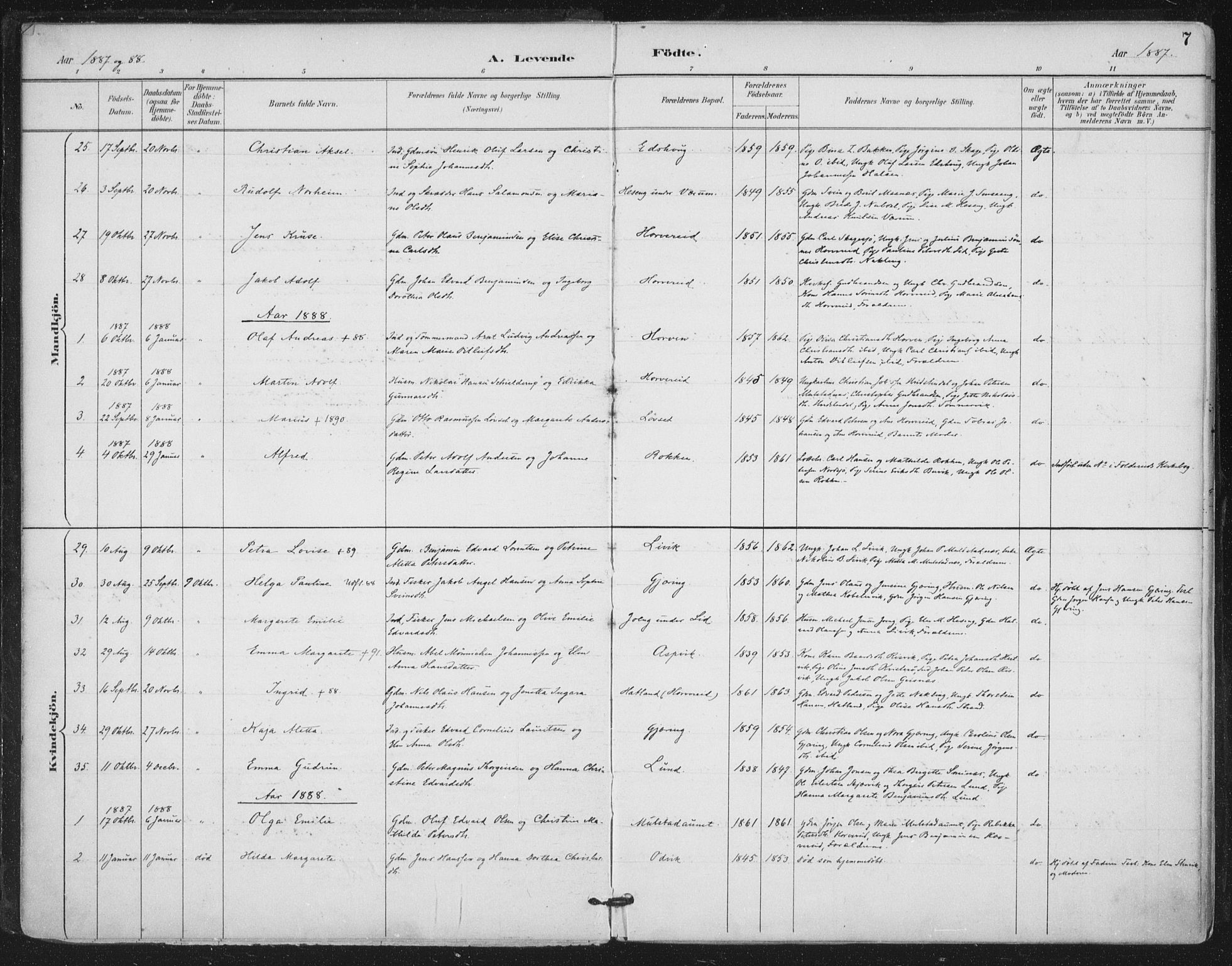 Ministerialprotokoller, klokkerbøker og fødselsregistre - Nord-Trøndelag, SAT/A-1458/780/L0644: Ministerialbok nr. 780A08, 1886-1903, s. 7