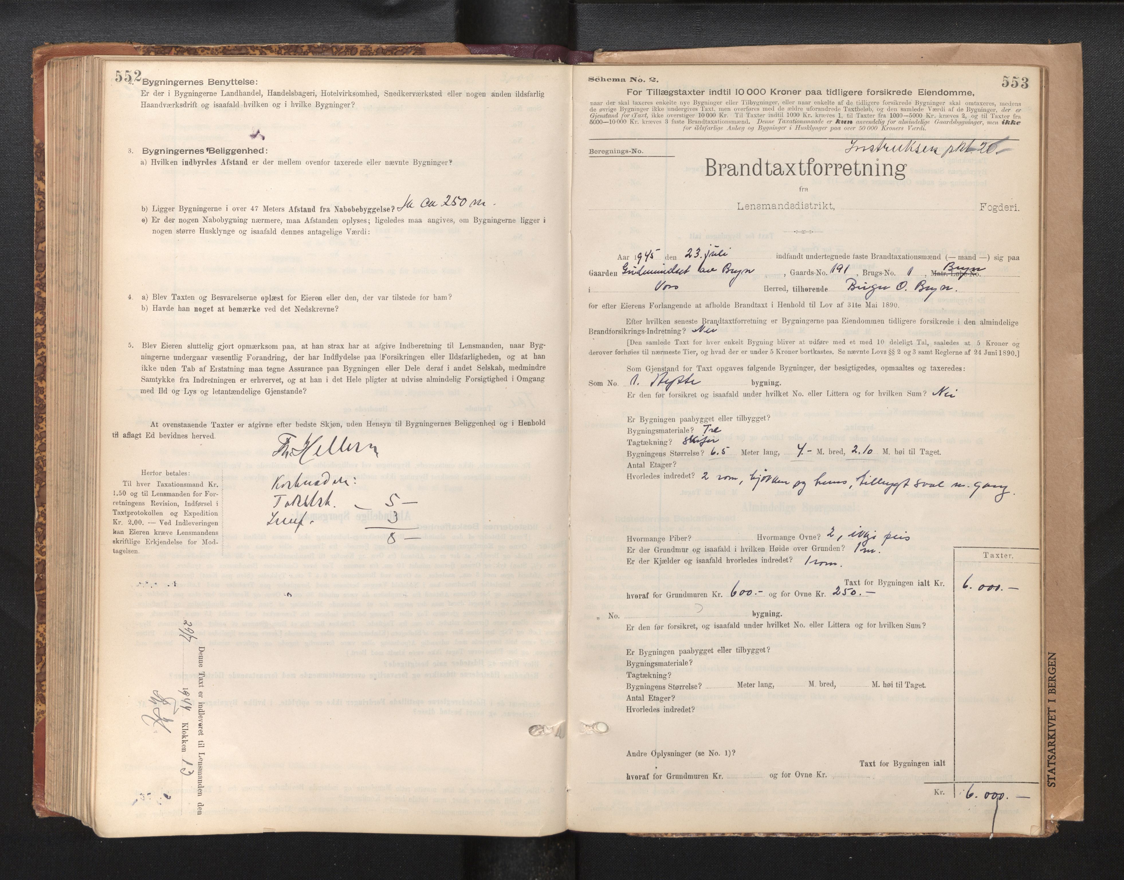 Lensmannen i Voss, SAB/A-35801/0012/L0008: Branntakstprotokoll, skjematakst, 1895-1945, s. 552-553