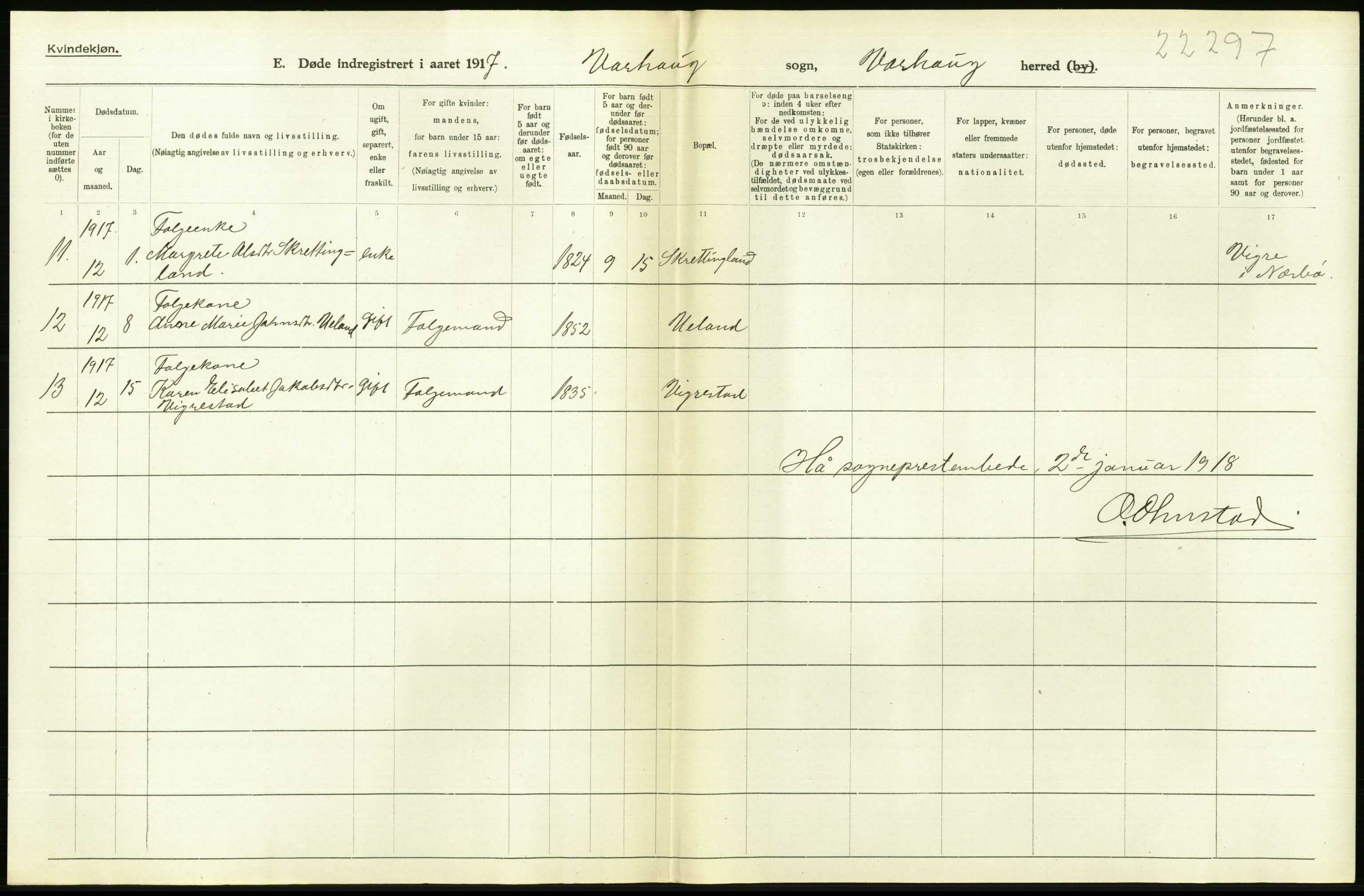 Statistisk sentralbyrå, Sosiodemografiske emner, Befolkning, RA/S-2228/D/Df/Dfb/Dfbg/L0033: Stavanger amt: Døde, dødfødte. Bygder og byer., 1917, s. 196