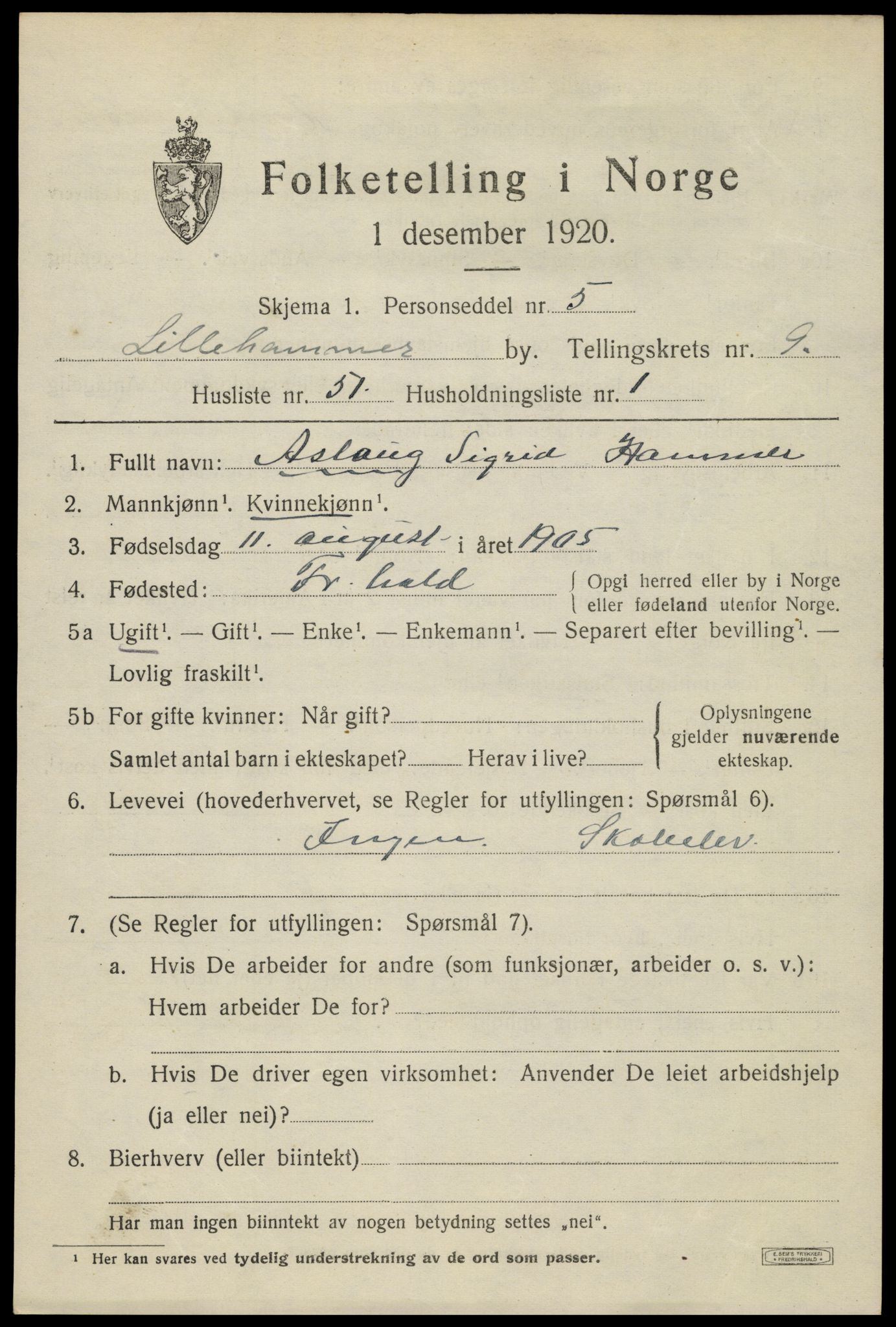 SAH, Folketelling 1920 for 0501 Lillehammer kjøpstad, 1920, s. 12352