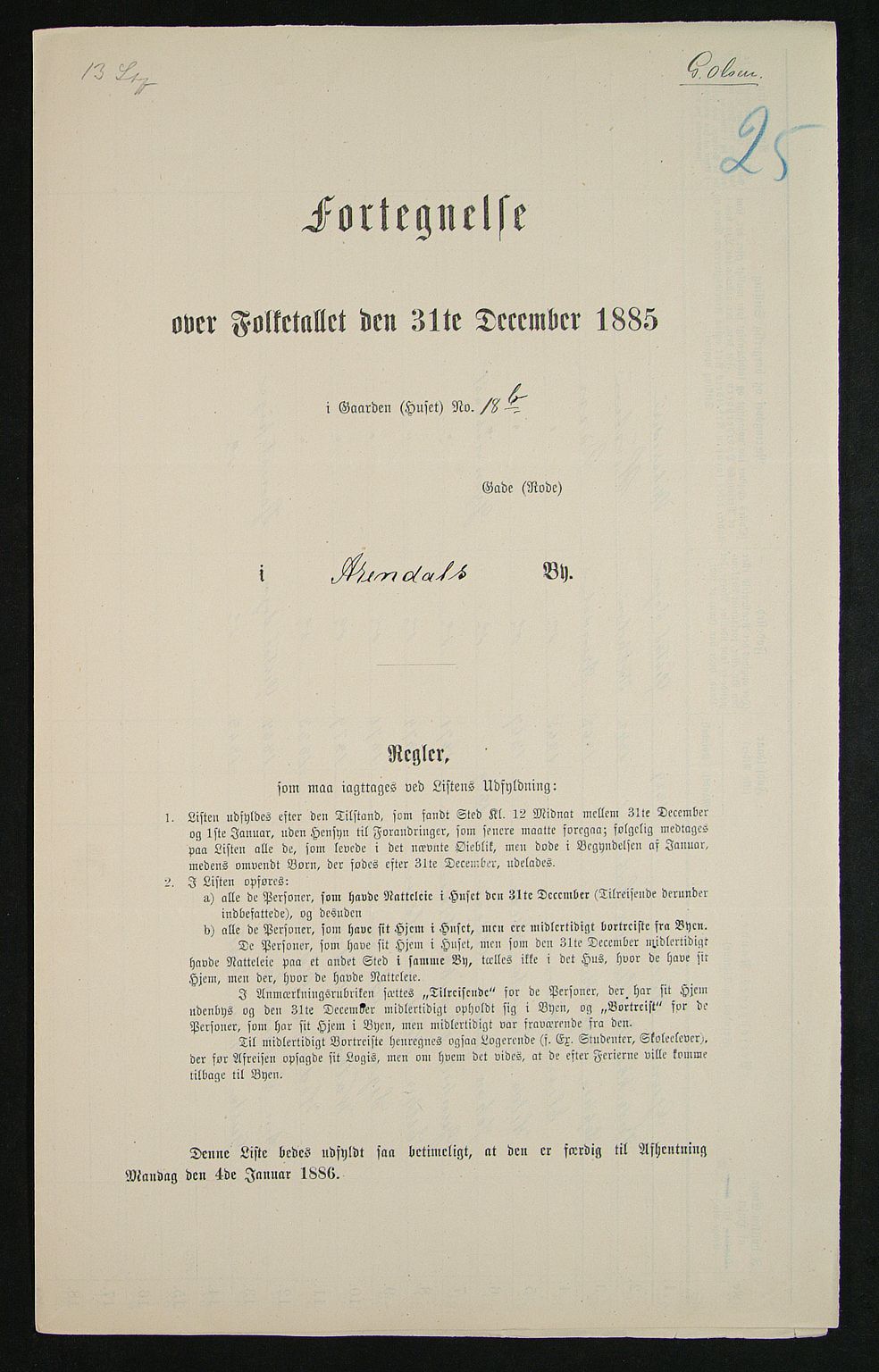 SAK, Folketelling 1885 for 0903 Arendal kjøpstad, 1885, s. 25