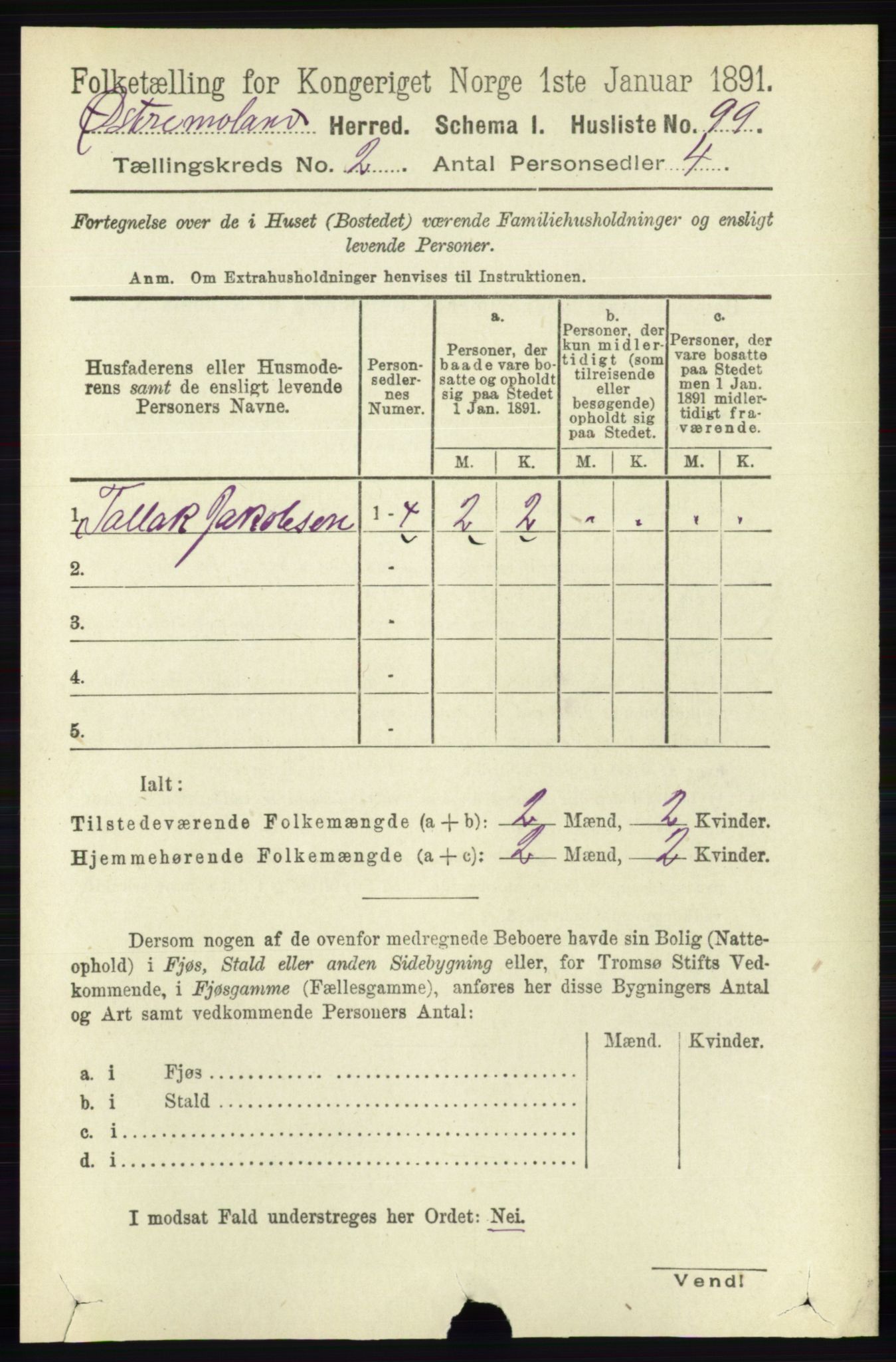 RA, Folketelling 1891 for 0918 Austre Moland herred, 1891, s. 666