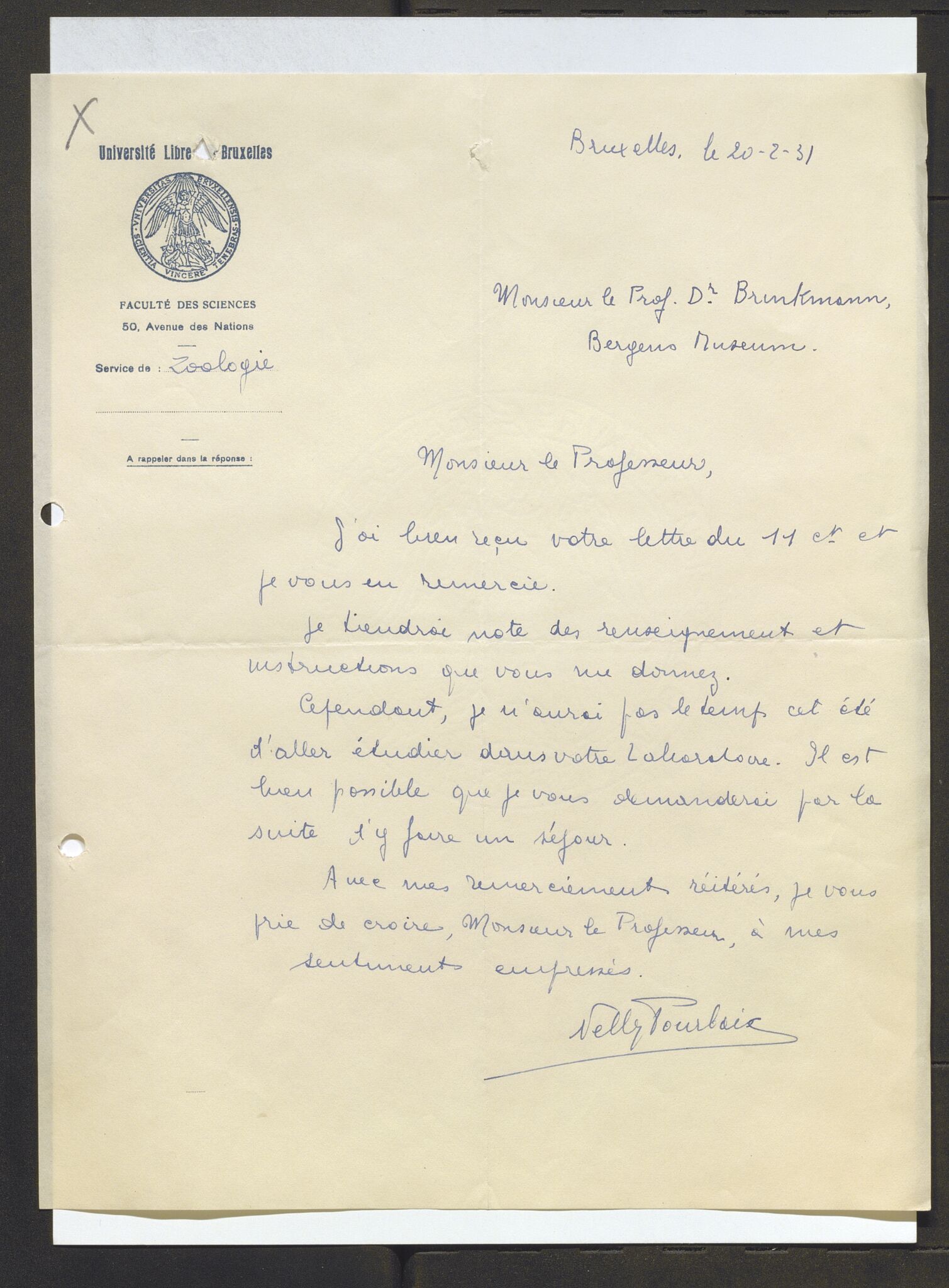 Bergens Museum, AV/SAB-A-17301/13/D/L0002: Korrespondanse , 1928-1940, s. 169