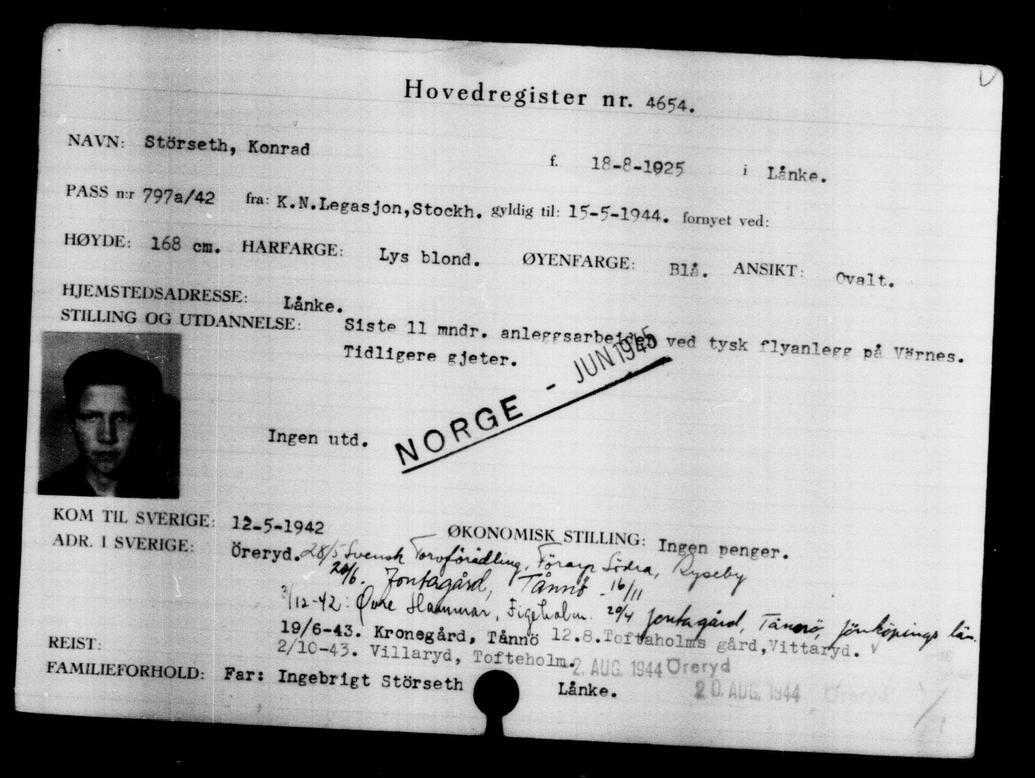 Utenriksstasjonene, Legasjonen i Stockholm, Flyktningkontoret, AV/RA-S-6753/V/Va/L0004: Kjesäterkartoteket, flyktninger med registreringsnr. 3496-6610, 1940-1945, s. 1370