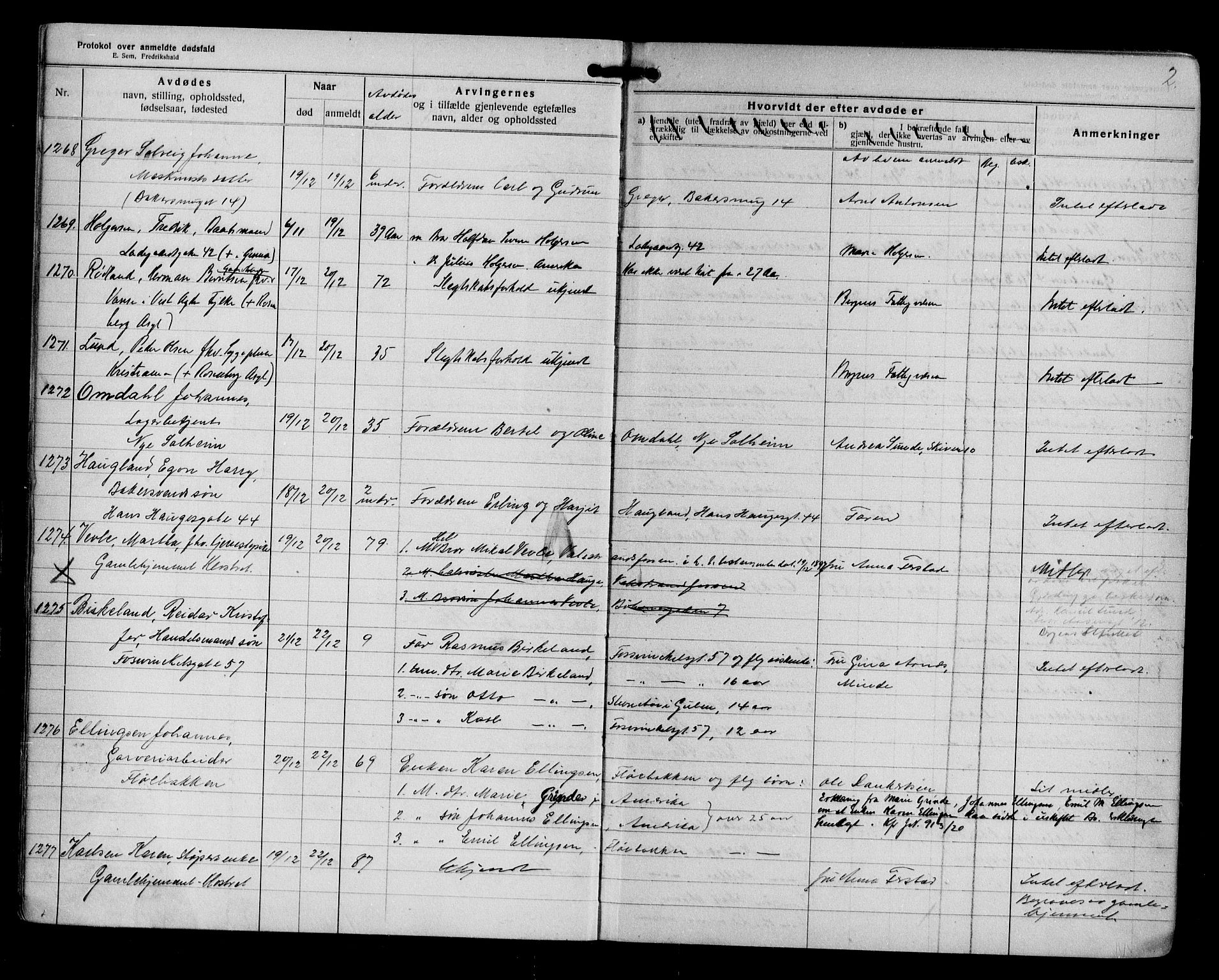 Byfogd og Byskriver i Bergen, AV/SAB-A-3401/06/06Na/L0013: Dødsfallsjournaler, 1919-1921, s. 2