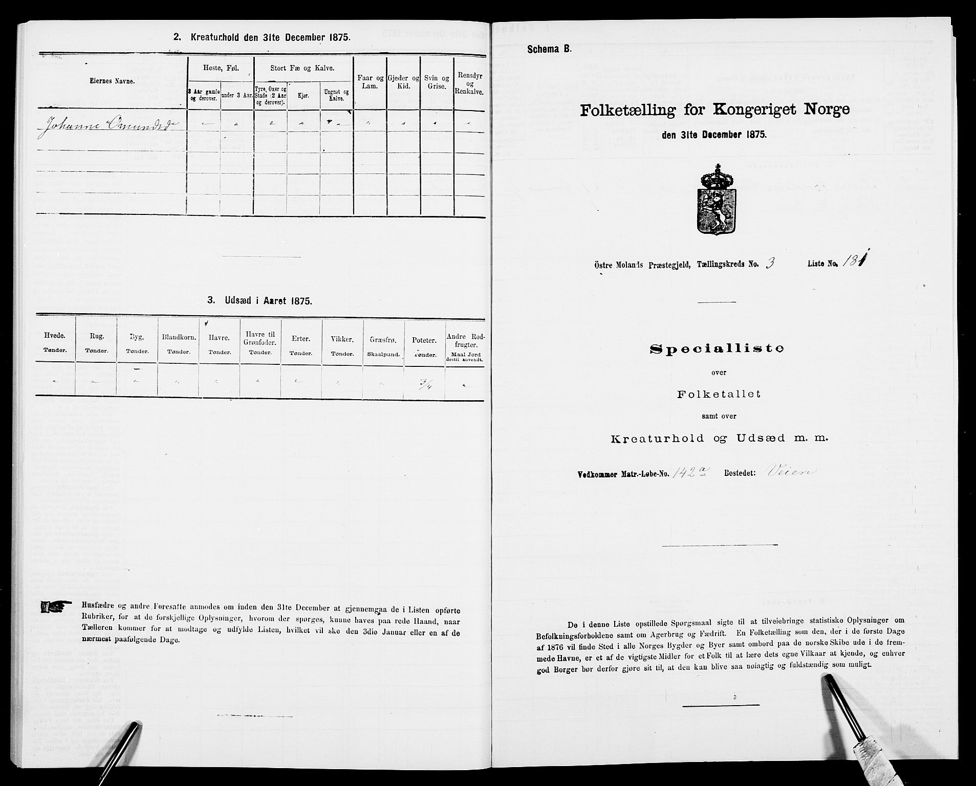 SAK, Folketelling 1875 for 0918P Austre Moland prestegjeld, 1875, s. 1532