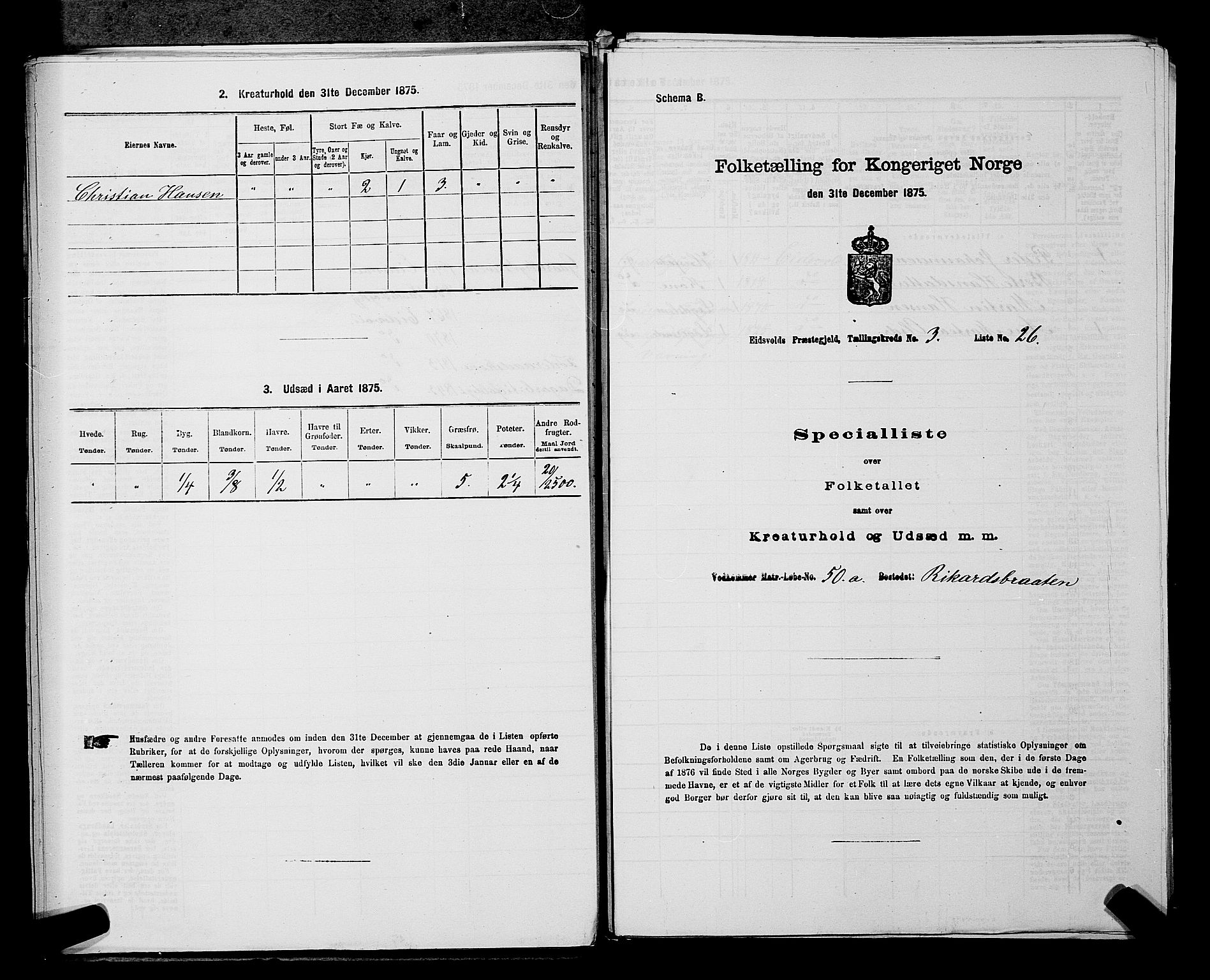 RA, Folketelling 1875 for 0237P Eidsvoll prestegjeld, 1875, s. 421