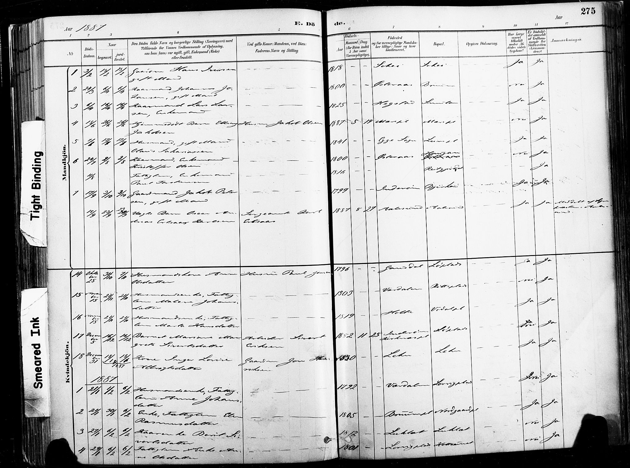 Ministerialprotokoller, klokkerbøker og fødselsregistre - Nord-Trøndelag, SAT/A-1458/735/L0351: Ministerialbok nr. 735A10, 1884-1908, s. 275