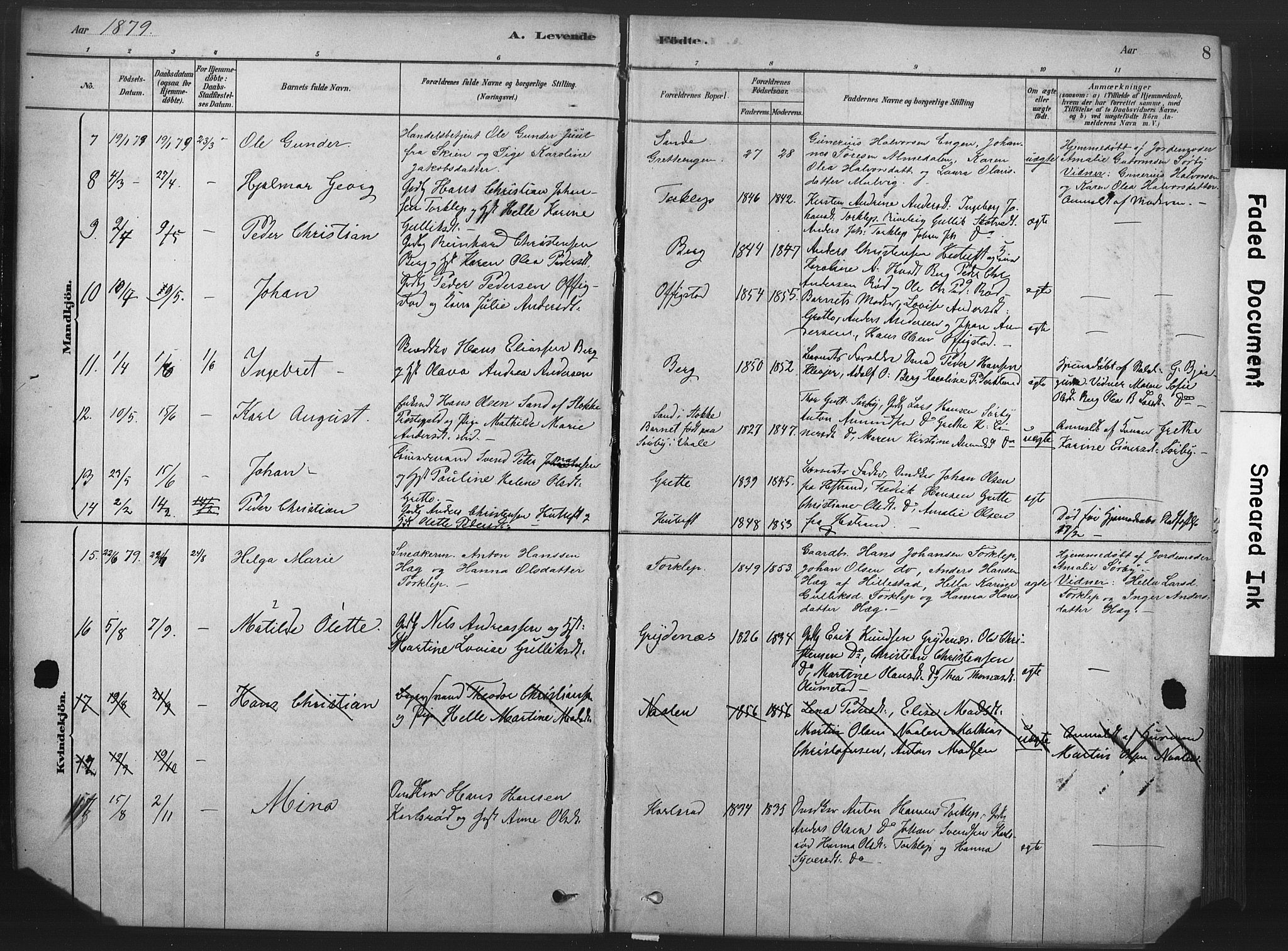 Våle kirkebøker, AV/SAKO-A-334/F/Fa/L0011: Ministerialbok nr. I 11, 1878-1906, s. 8