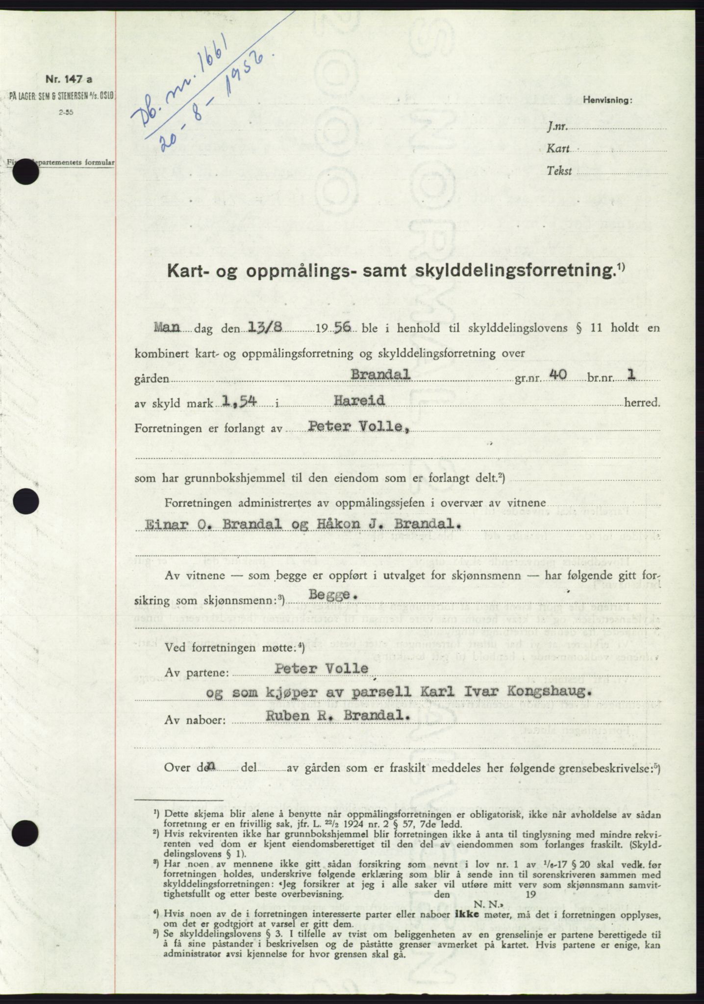 Søre Sunnmøre sorenskriveri, AV/SAT-A-4122/1/2/2C/L0104: Pantebok nr. 30A, 1956-1956, Dagboknr: 1661/1956