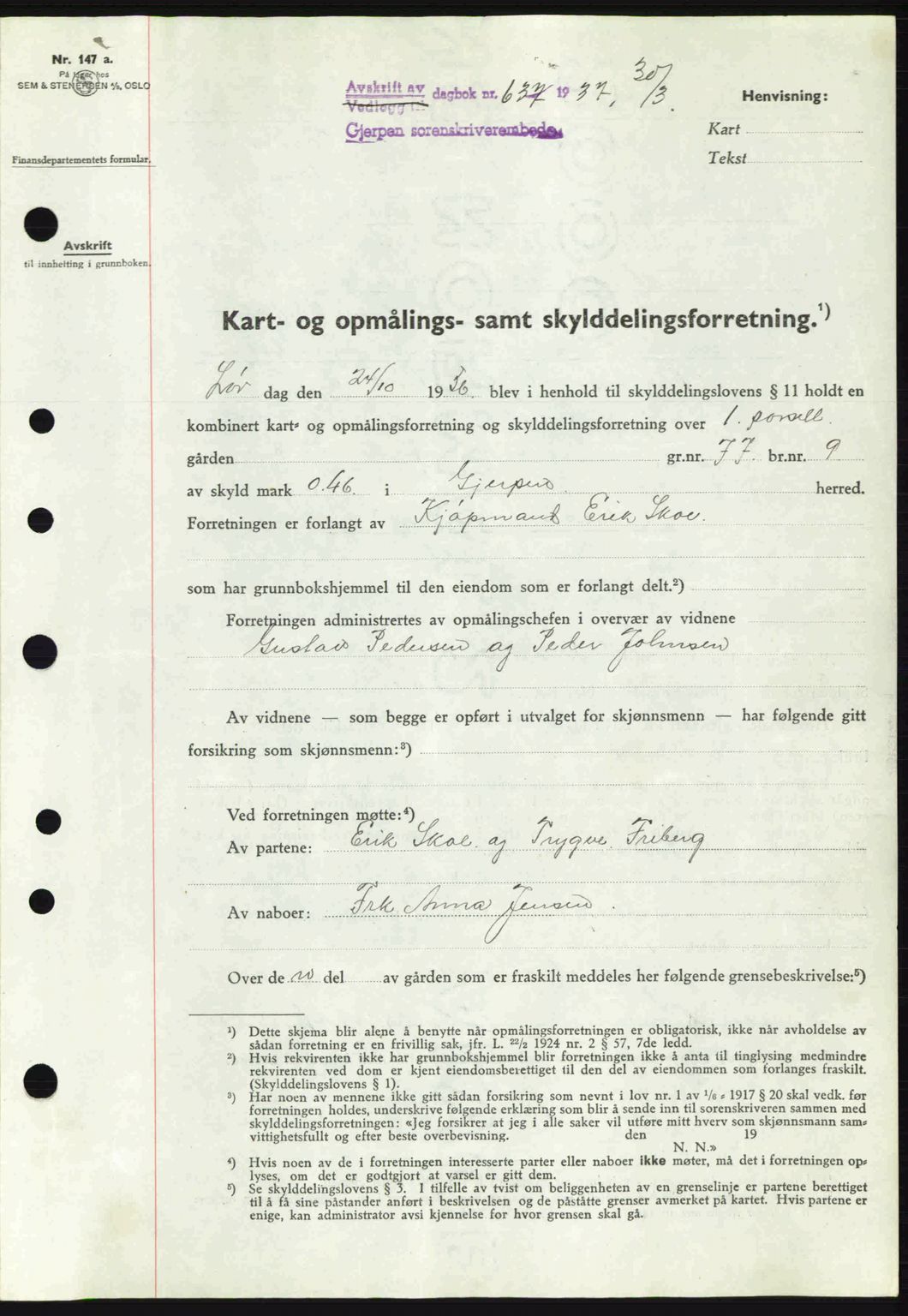 Gjerpen sorenskriveri, SAKO/A-216/G/Ga/Gae/L0067: Pantebok nr. A-66 - A-68, 1936-1937, Dagboknr: 637/1937