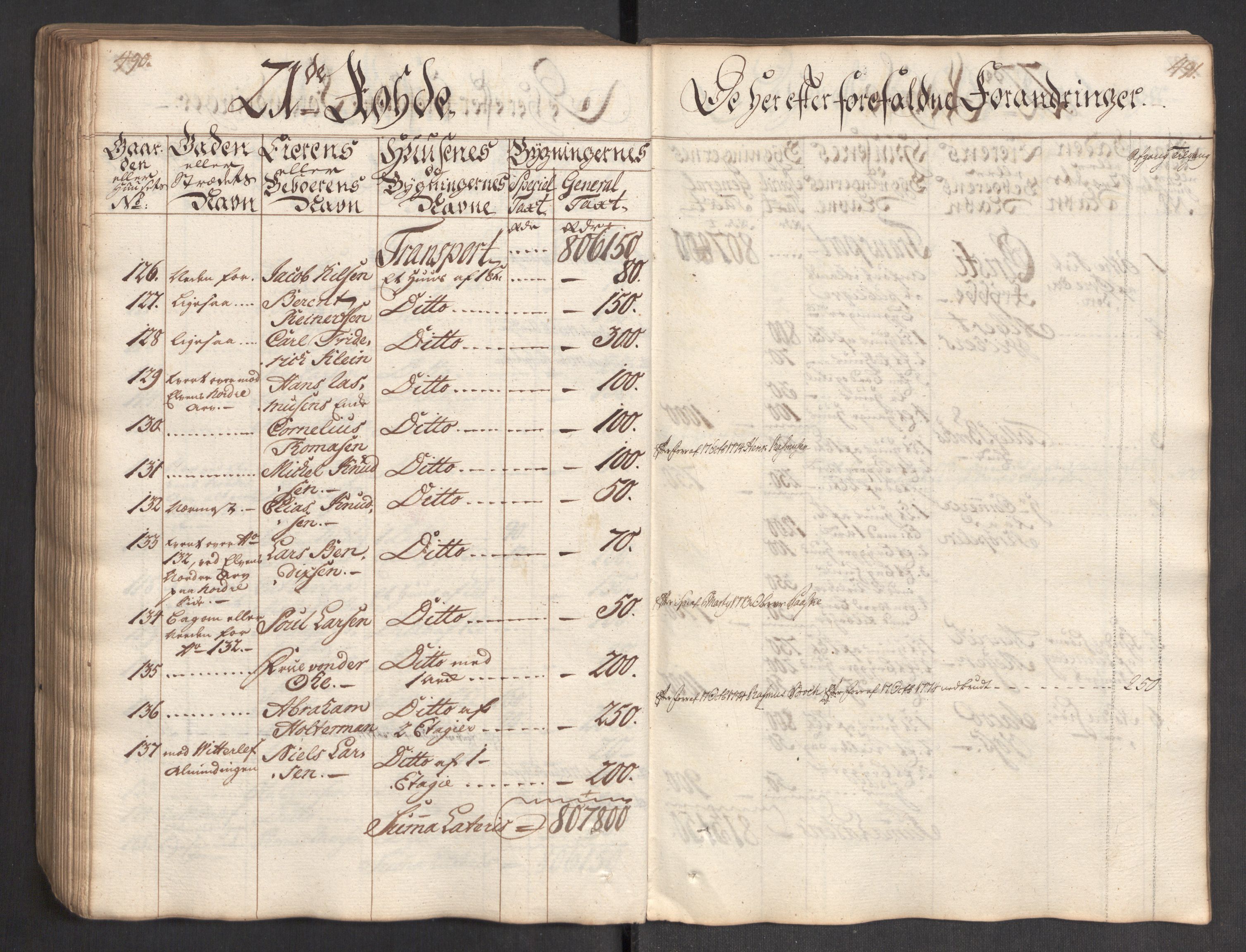 Kommersekollegiet, Brannforsikringskontoret 1767-1814, AV/RA-EA-5458/F/Fa/L0004/0002: Bergen / Branntakstprotokoll, 1767, s. 490-491