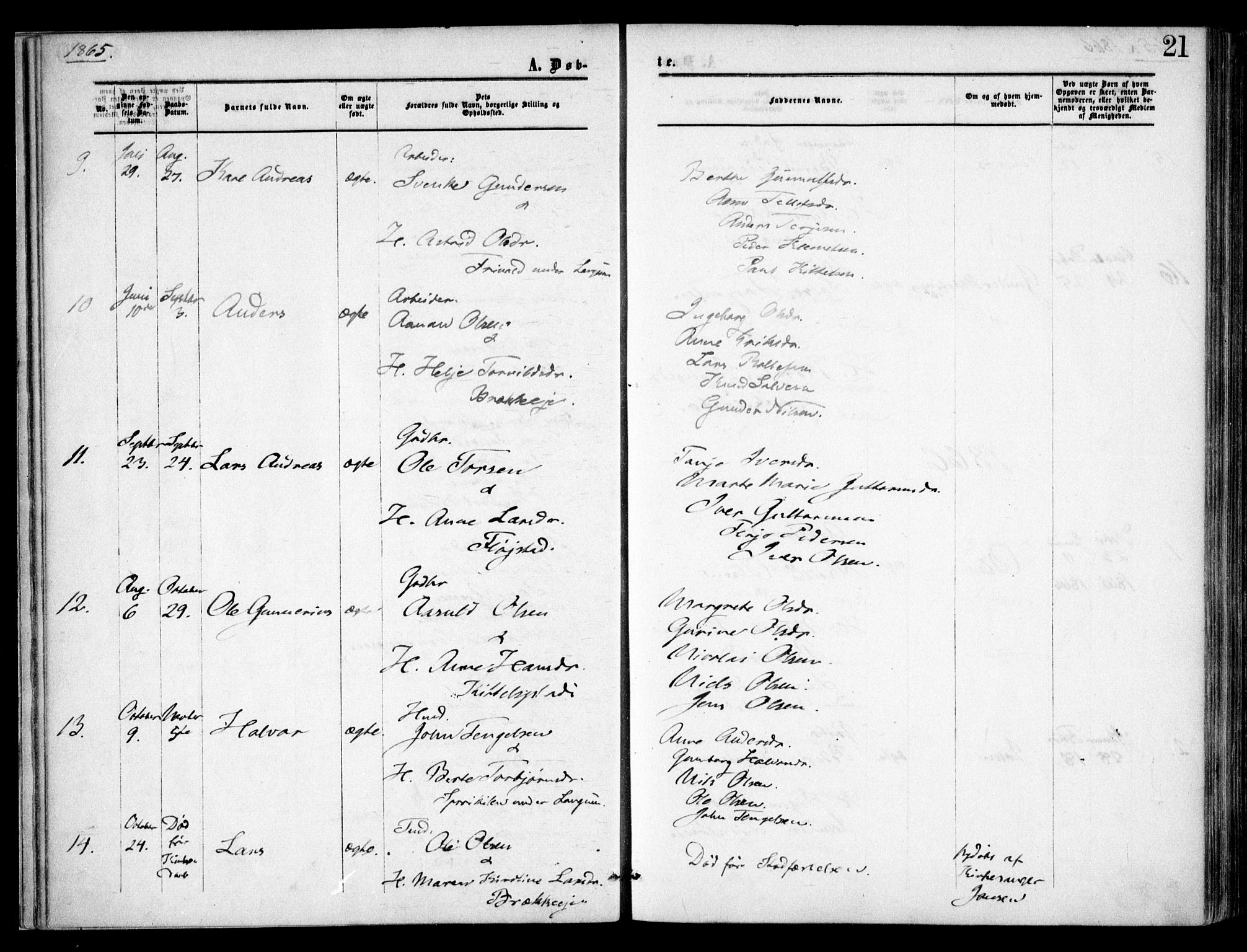 Austre Moland sokneprestkontor, SAK/1111-0001/F/Fa/Faa/L0008: Ministerialbok nr. A 8, 1858-1868, s. 21