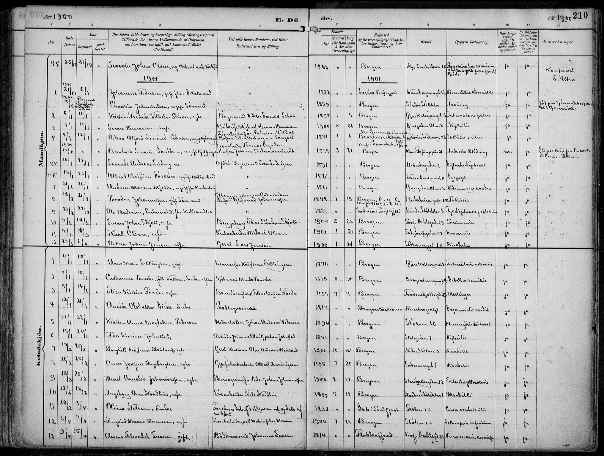 Mariakirken Sokneprestembete, AV/SAB-A-76901/H/Hab/L0005: Klokkerbok nr. A 5, 1893-1913, s. 210