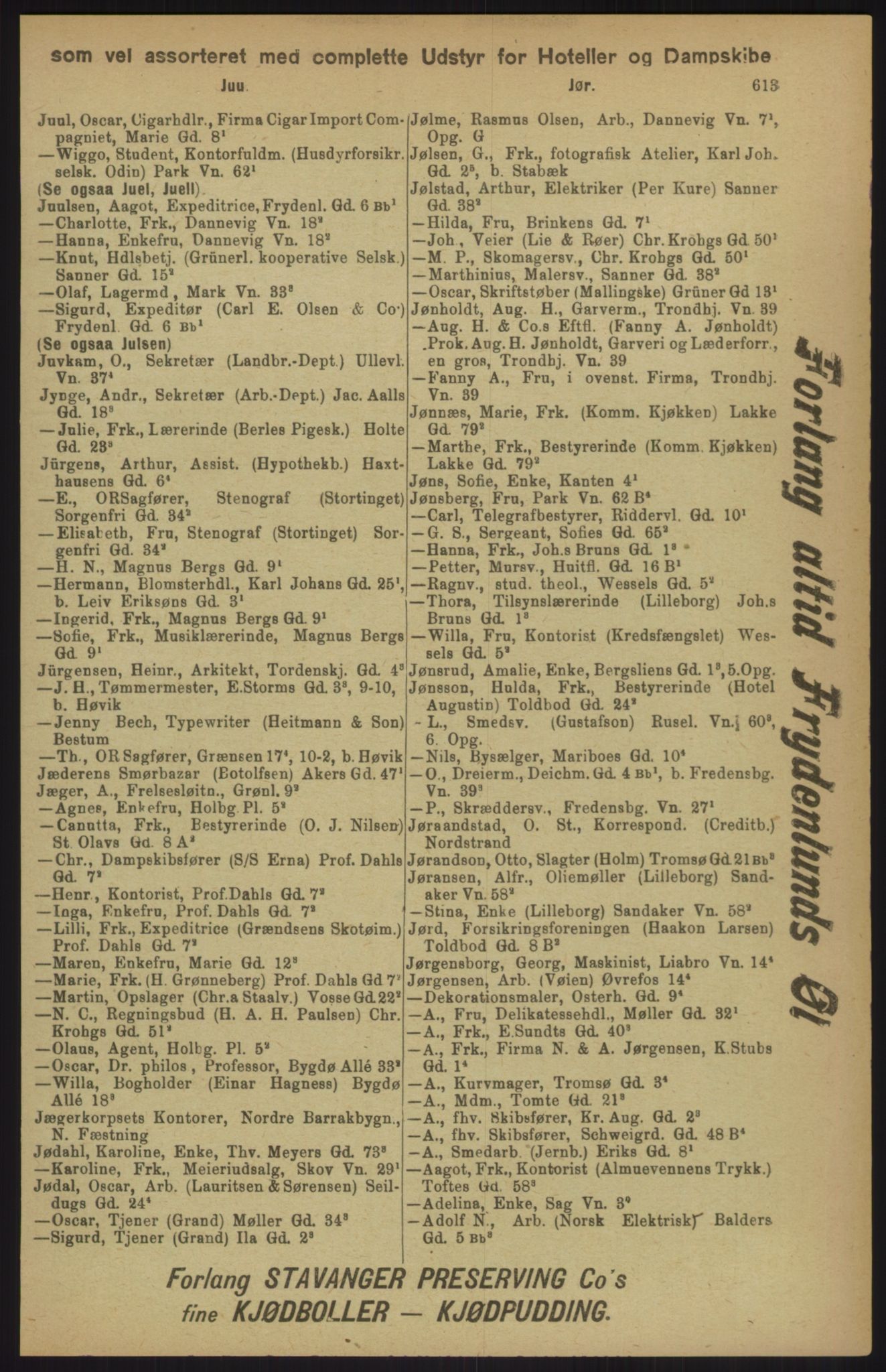 Kristiania/Oslo adressebok, PUBL/-, 1911, s. 613