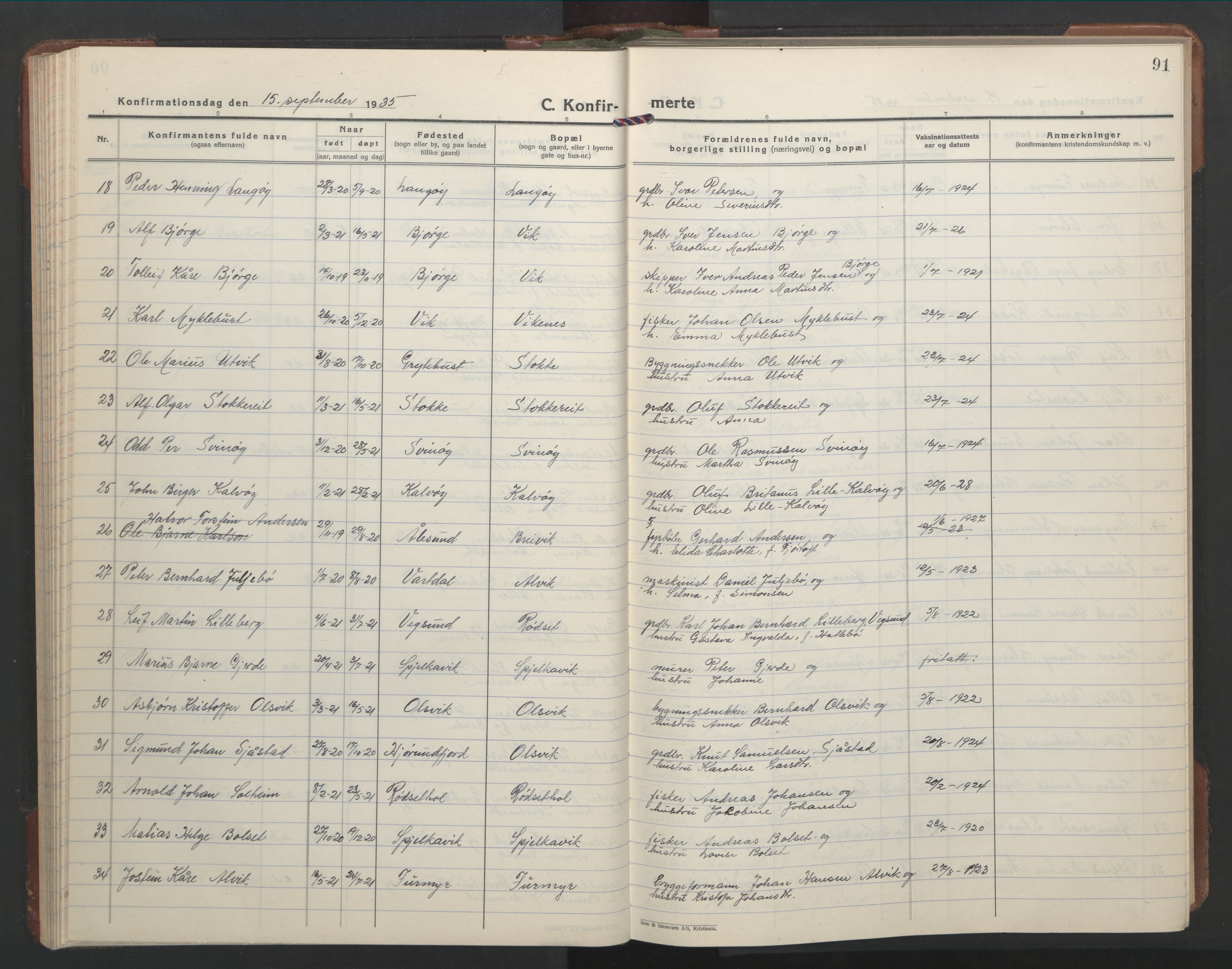 Ministerialprotokoller, klokkerbøker og fødselsregistre - Møre og Romsdal, AV/SAT-A-1454/528/L0435: Klokkerbok nr. 528C16, 1923-1957, s. 91