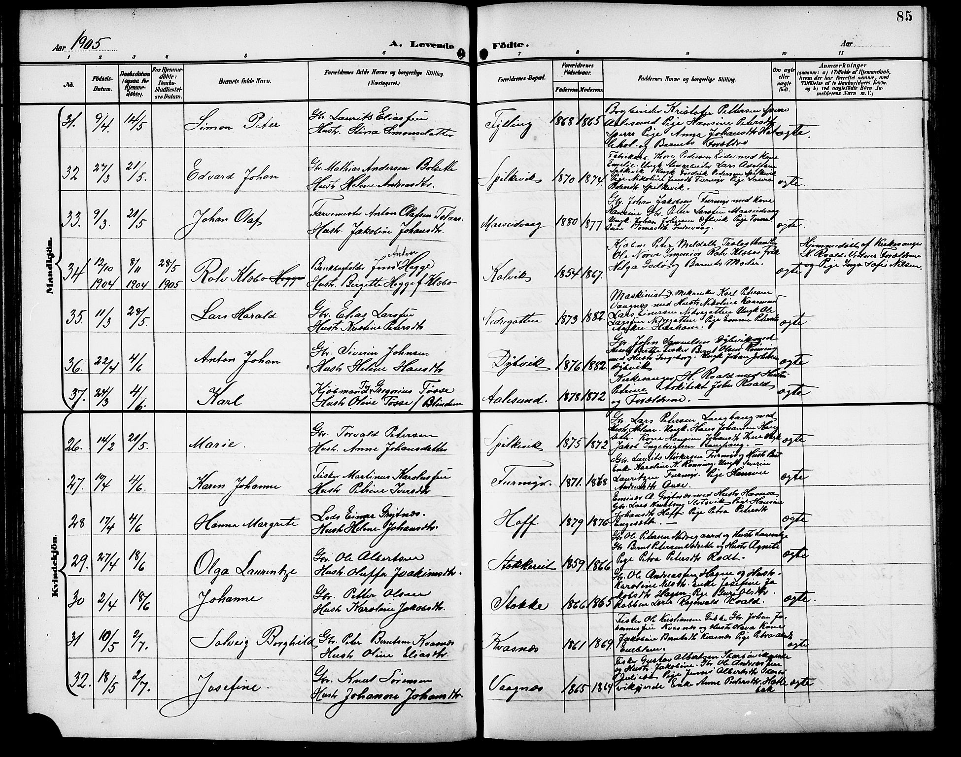 Ministerialprotokoller, klokkerbøker og fødselsregistre - Møre og Romsdal, AV/SAT-A-1454/528/L0432: Klokkerbok nr. 528C13, 1898-1918, s. 85