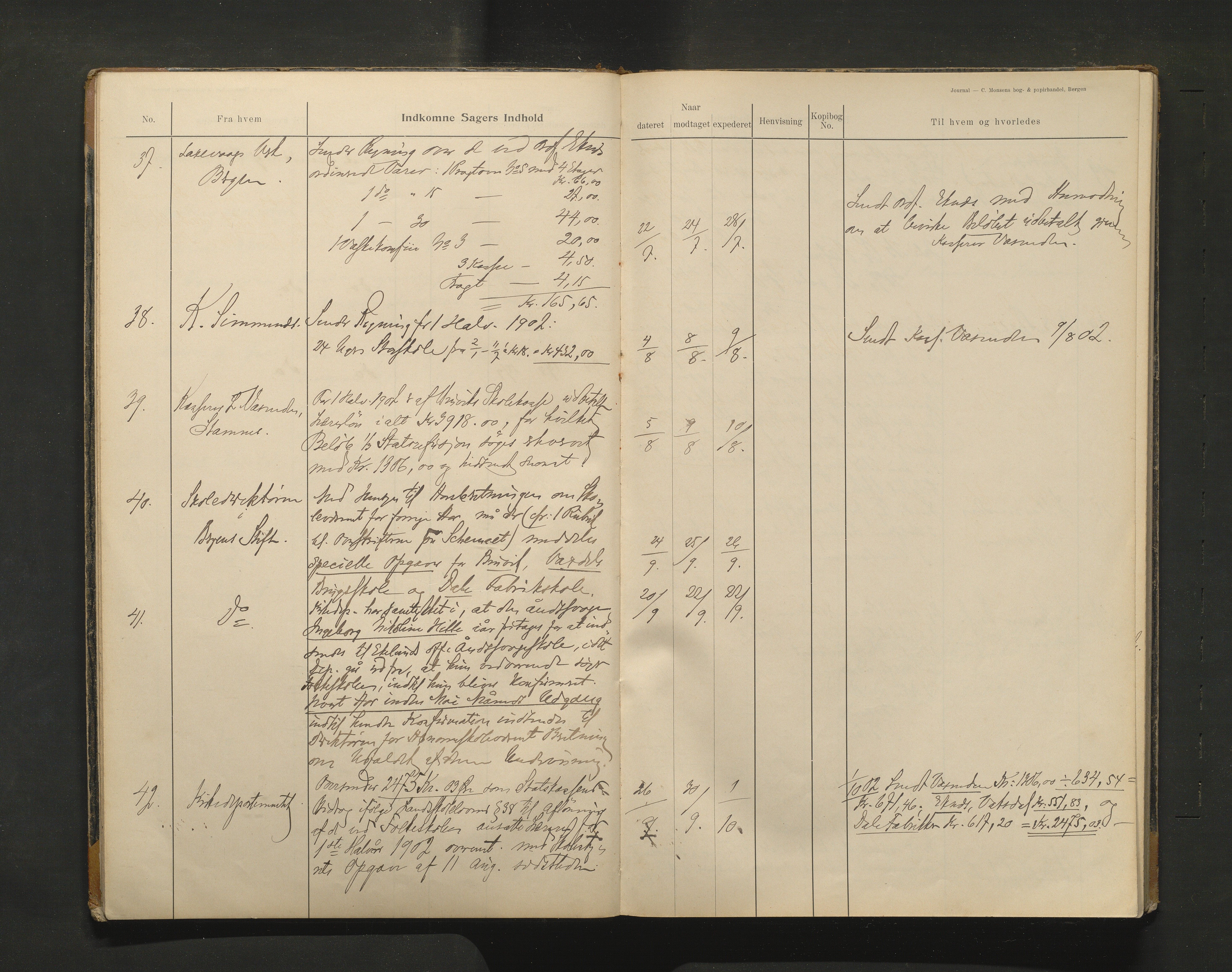 Bruvik kommune. Skulestyre, IKAH/1251a-211/C/Ca/L0002: Postjournal for Bruvik skulestyre, 1901-1912