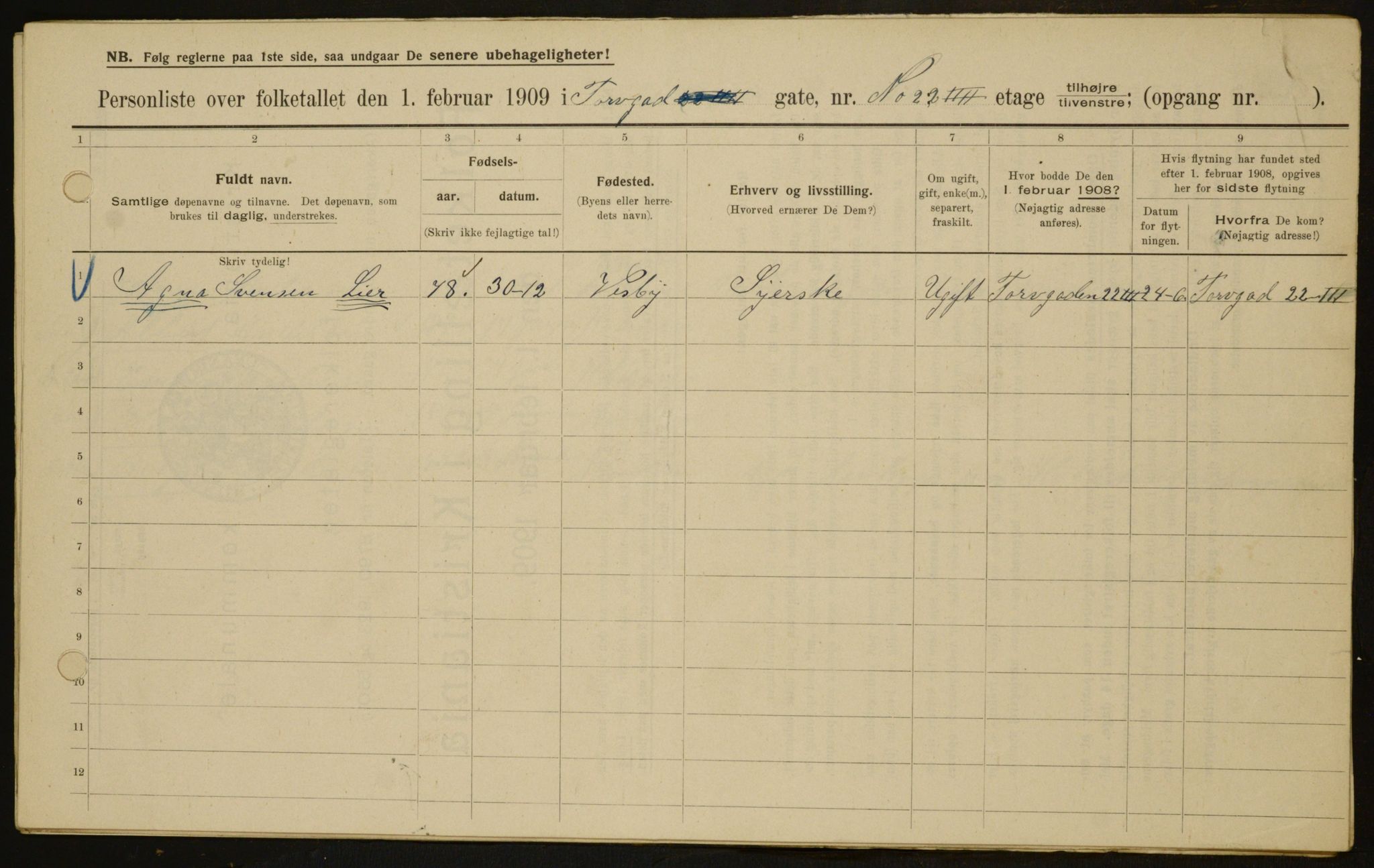 OBA, Kommunal folketelling 1.2.1909 for Kristiania kjøpstad, 1909, s. 103496