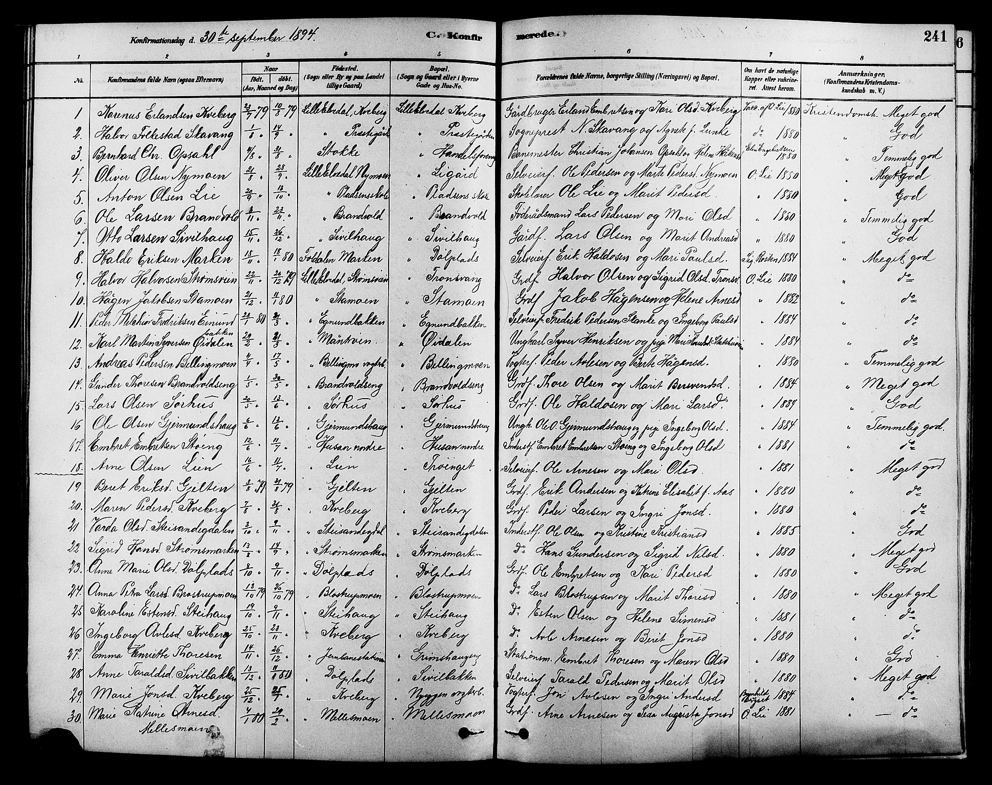 Alvdal prestekontor, AV/SAH-PREST-060/H/Ha/Hab/L0003: Klokkerbok nr. 3, 1878-1907, s. 241