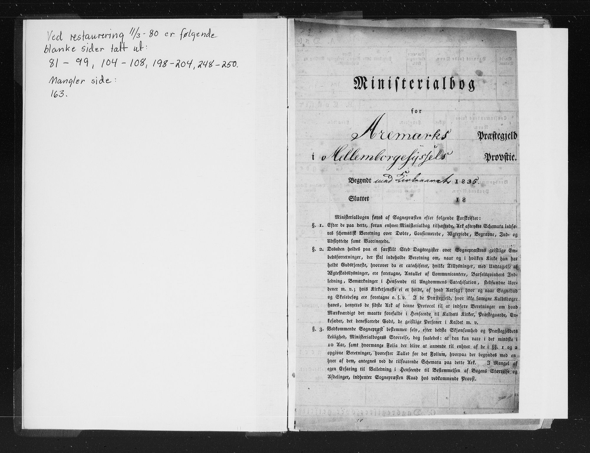 Aremark prestekontor Kirkebøker, AV/SAO-A-10899/F/Fc/L0002: Ministerialbok nr. III 2, 1834-1849