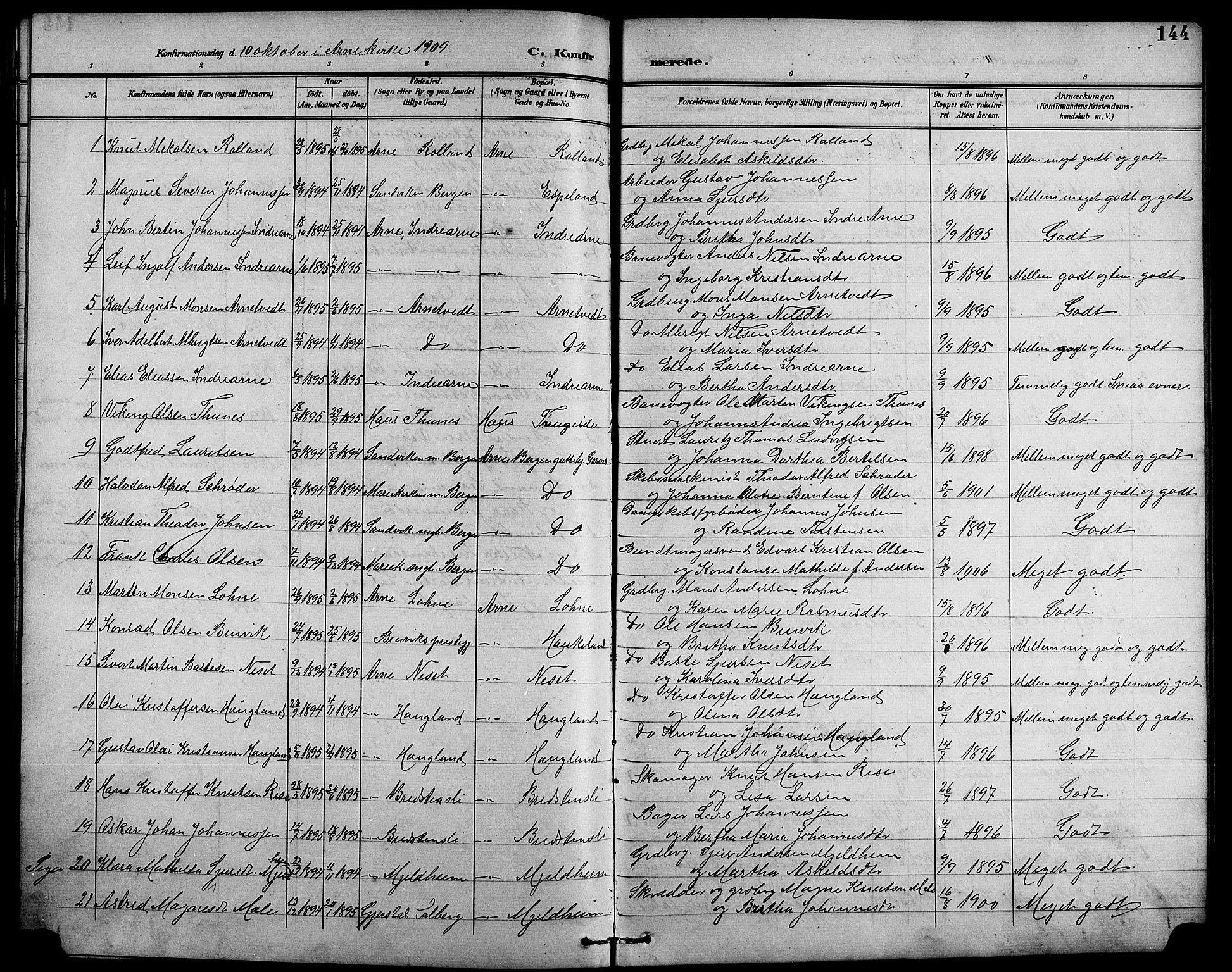 Arna sokneprestembete, AV/SAB-A-74001/H/Ha/Hab: Klokkerbok nr. A 4, 1898-1910, s. 144