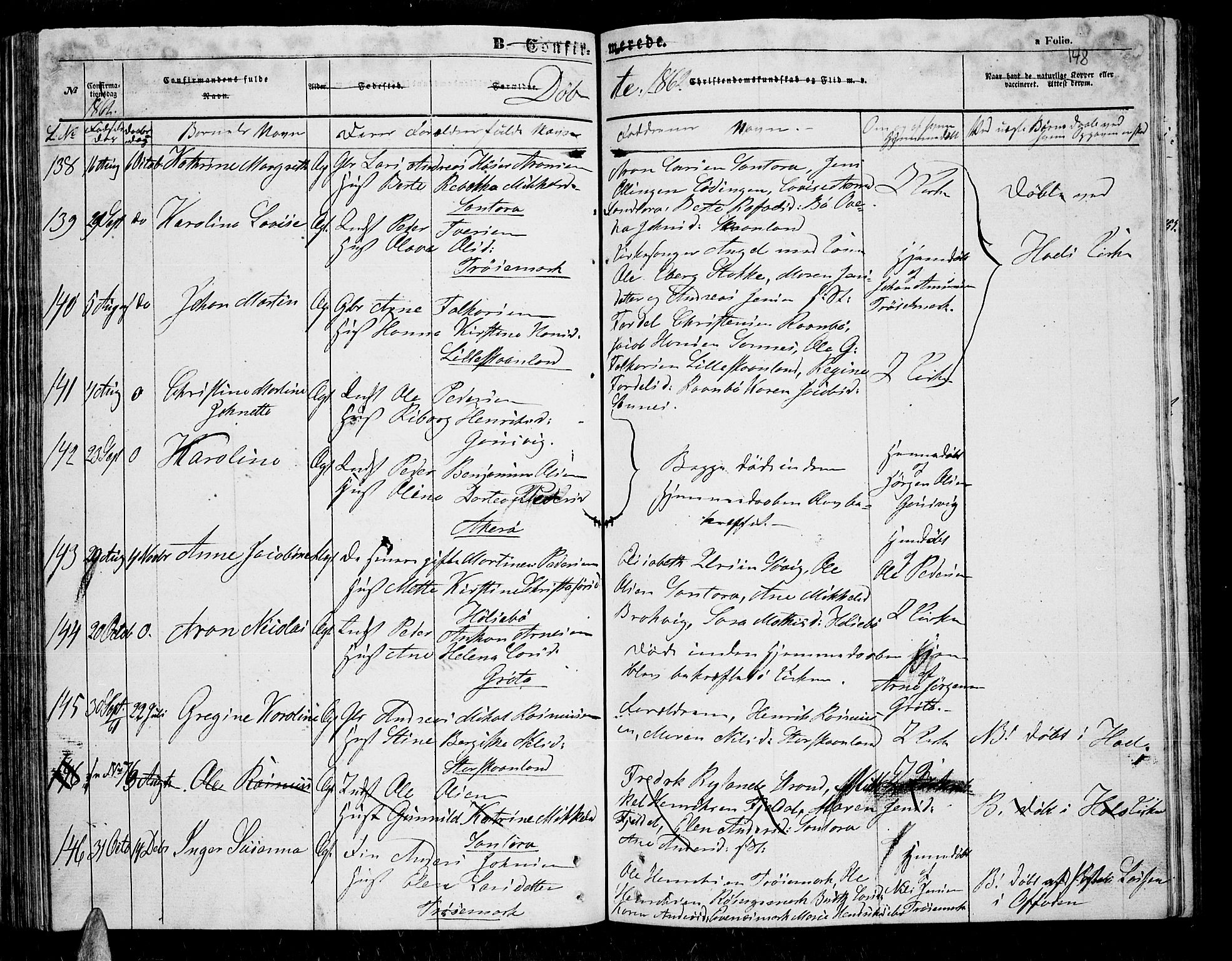 Trondenes sokneprestkontor, AV/SATØ-S-1319/H/Hb/L0007klokker: Klokkerbok nr. 7, 1855-1862, s. 148